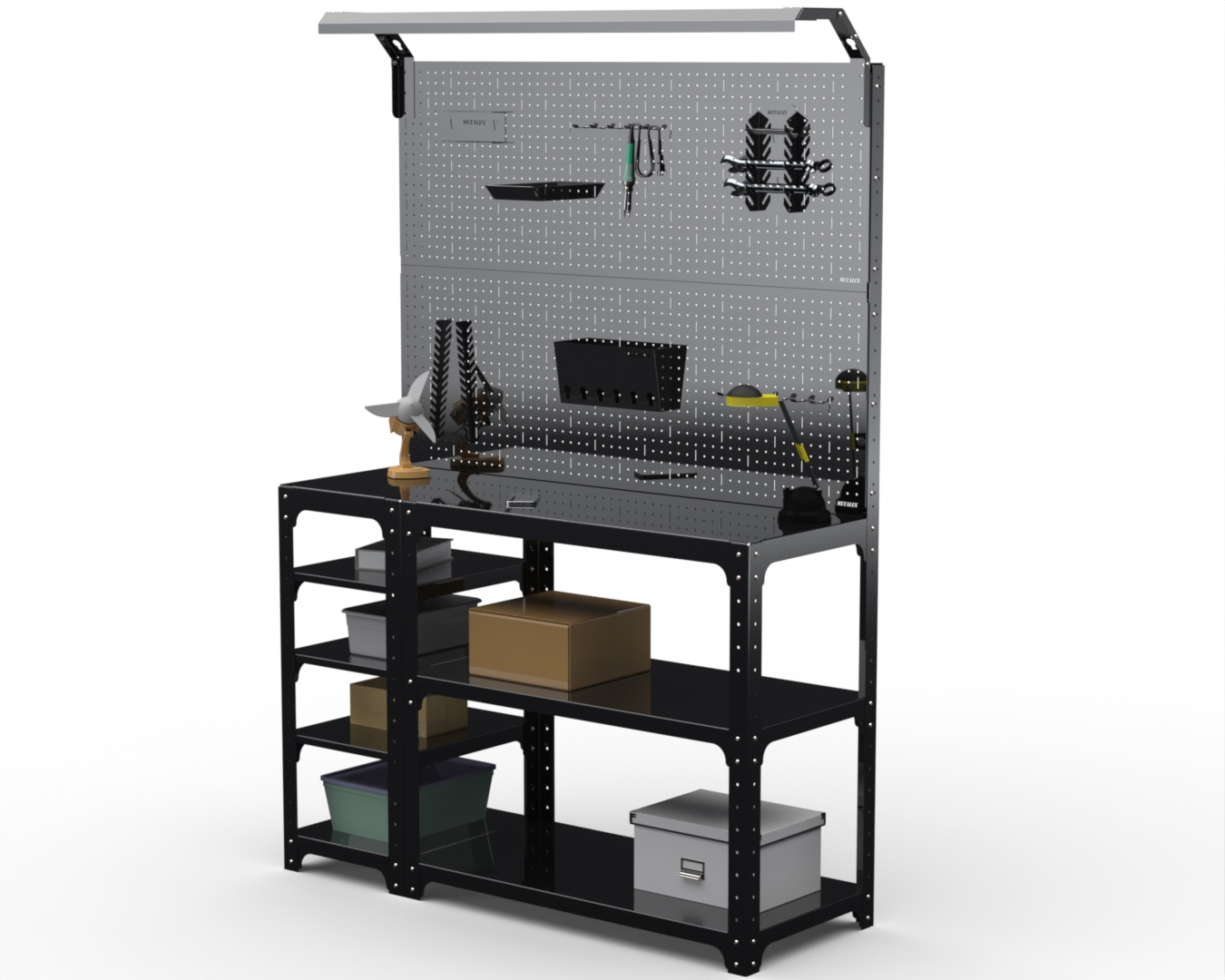 Изображение товара Стол-верстак Metalex 205708 950х1600х400 мм с освещением и перфорированной панелью