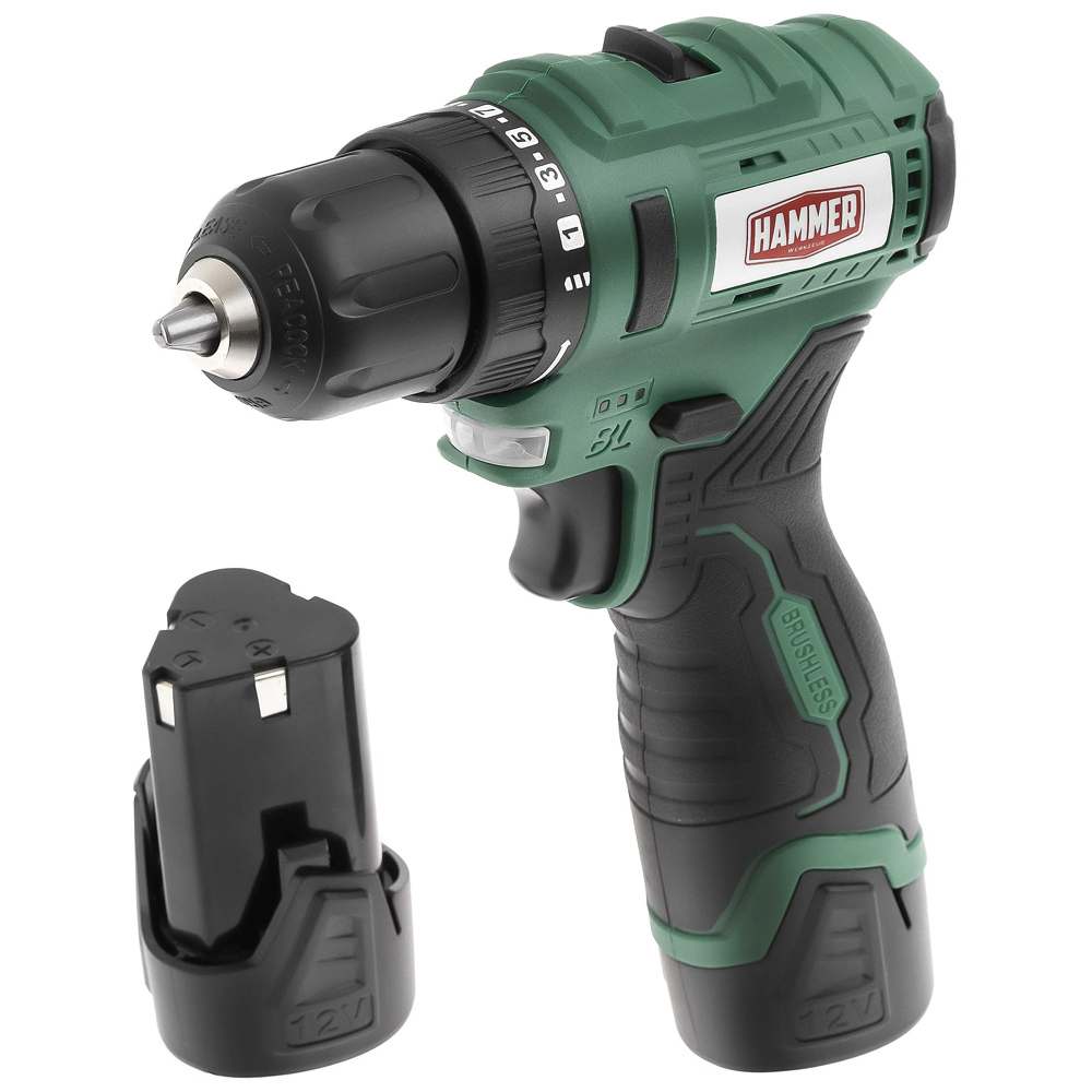 Изображение товара Дрель-шуруповерт аккумуляторная бесщеточная Hammer ACD12BL, 12 В Li-Ion 2x2 Ач