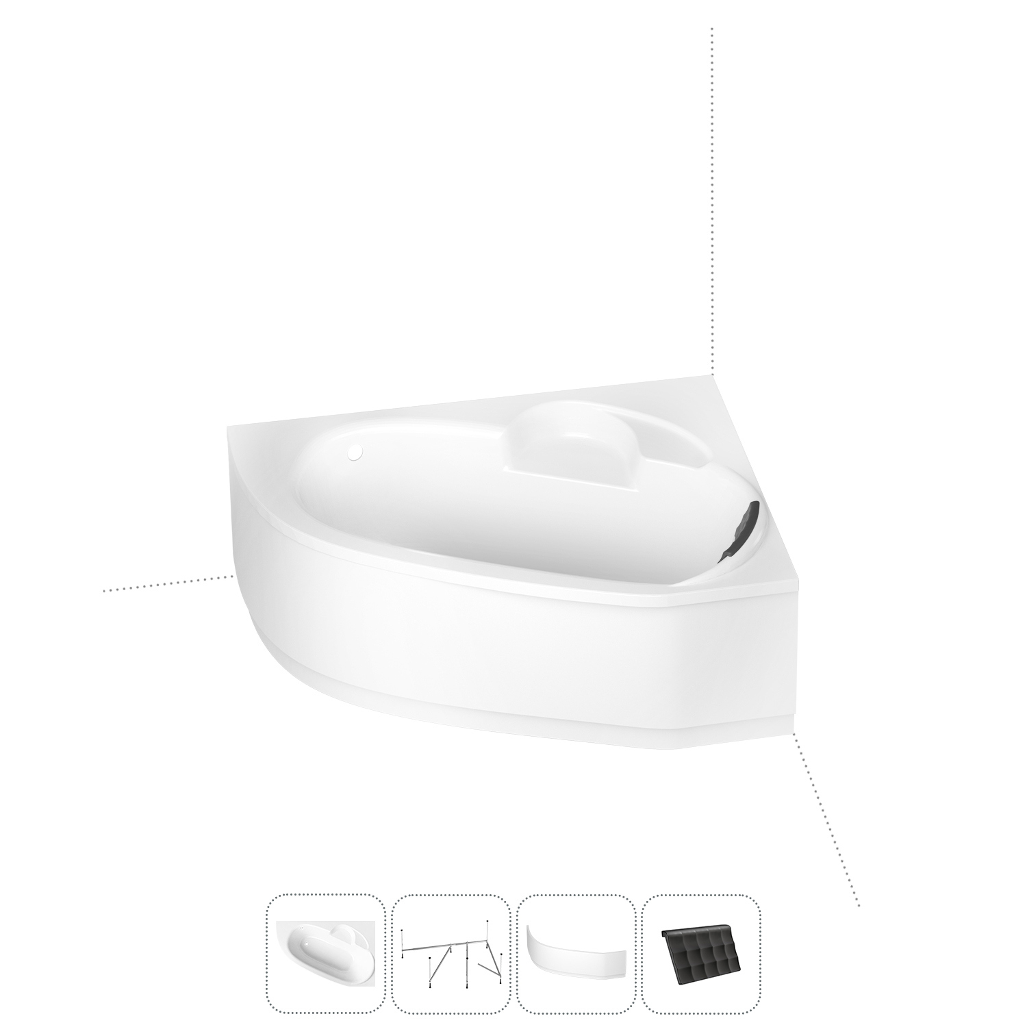 Изображение товара Угловая ванна Lavinia Boho Bell Pro S2-370217PR литьевой акрил 170x110 см правый разворот, с каркасом, подголовником и лицевым экраном