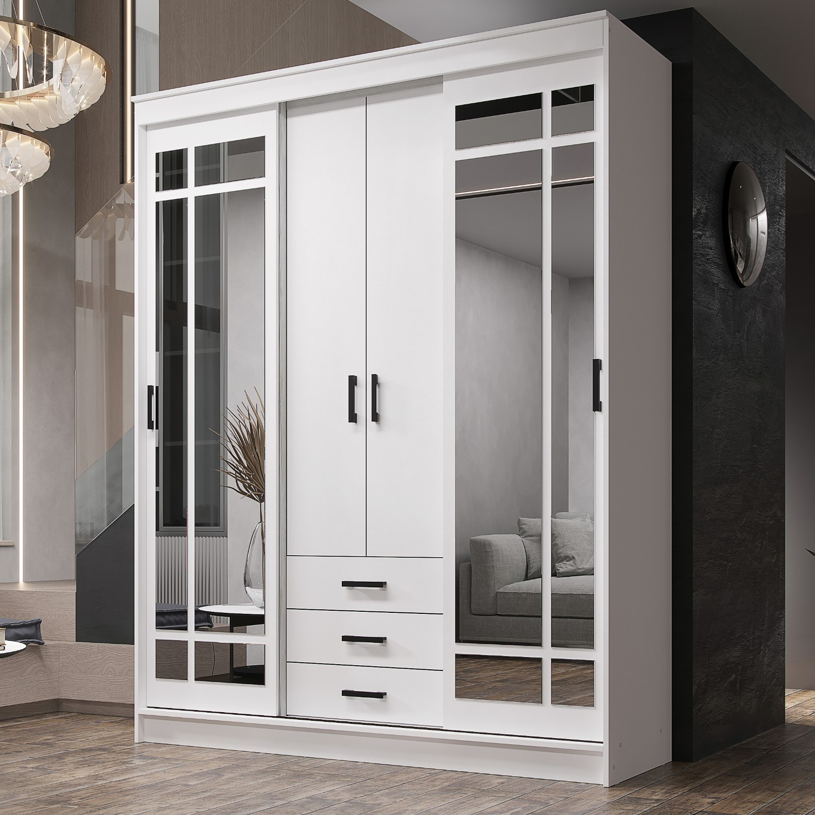 Изображение товара Шкаф-купе Николь 170x220 см белый шкаф с зеркалами и полками Клик Мебель