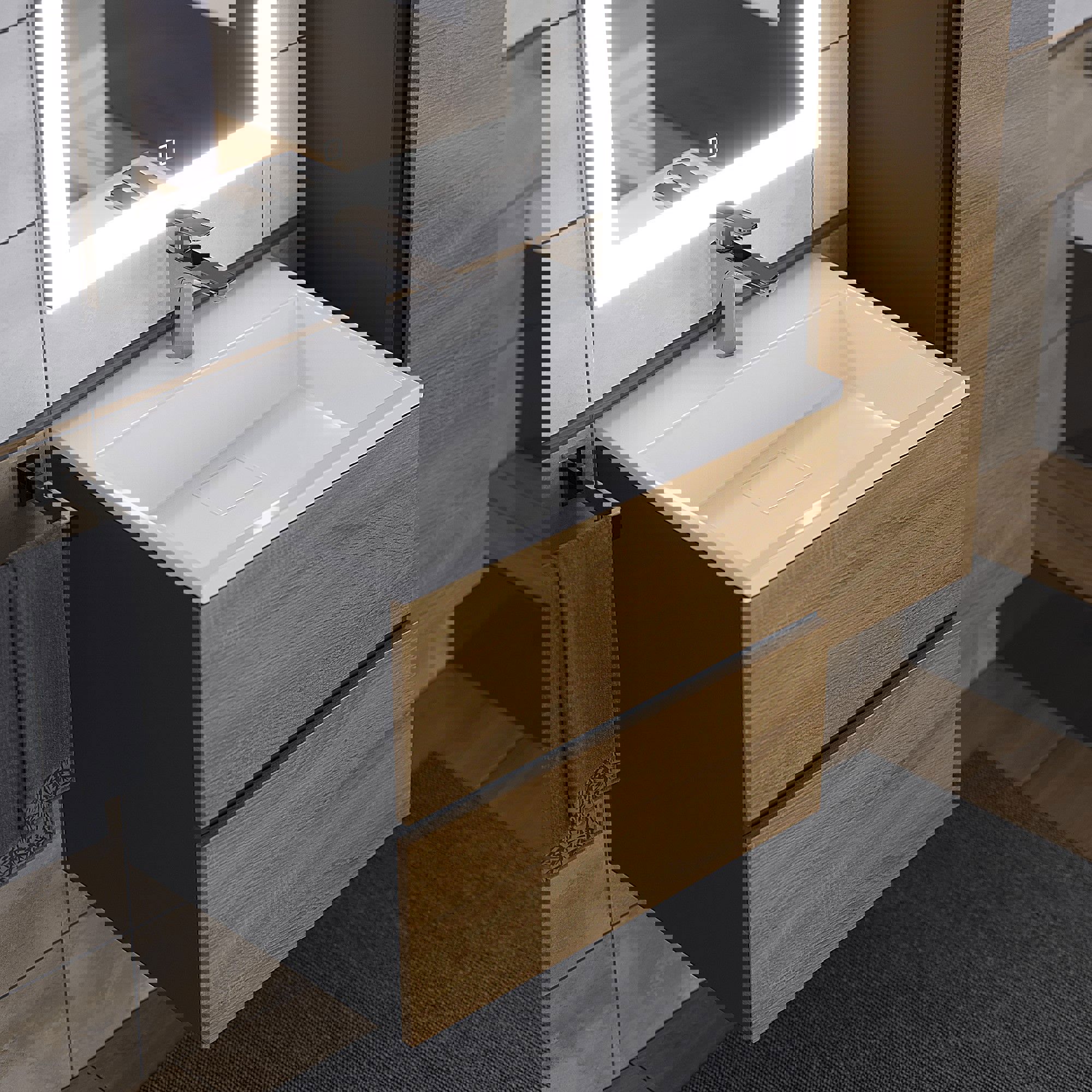 Изображение товара Тумба под раковину Uperwood 2930205257 60см цвет черный/дуб сонома