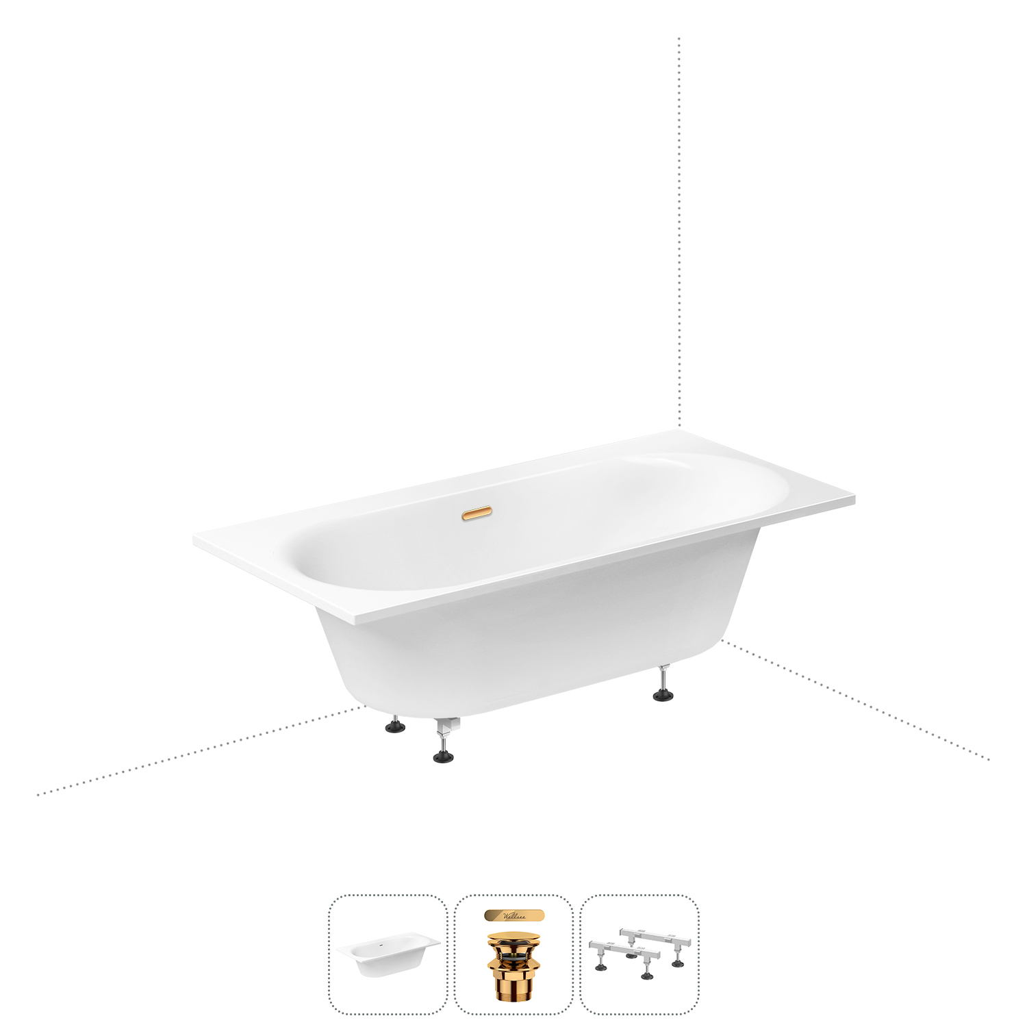 Изображение товара Прямоугольная ванна WELLSEE 20216816R 180x90см акрил с металлическим сливом