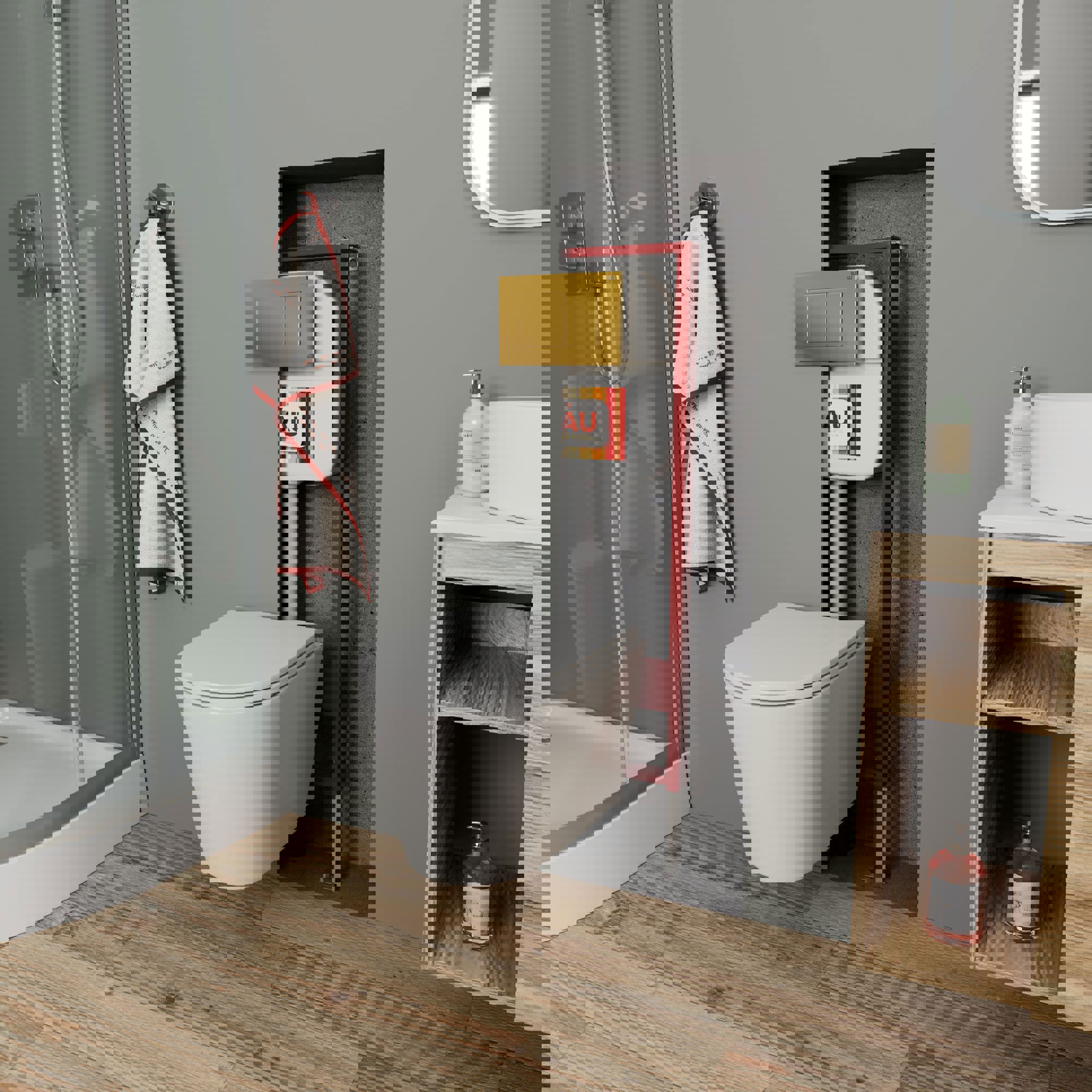 Изображение товара Комплект инсталляция и унитаз BAUEDGE NEO45700-BK0001-HQ3-Q00013 6 в 1 безободковый слив