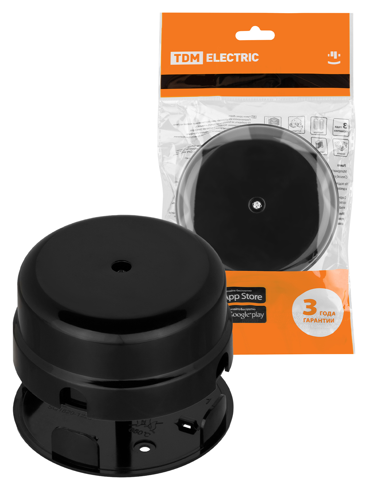 Изображение товара Коробка распаечная TDM ELECTRIC D90x43 черная IP20 боковое крепление