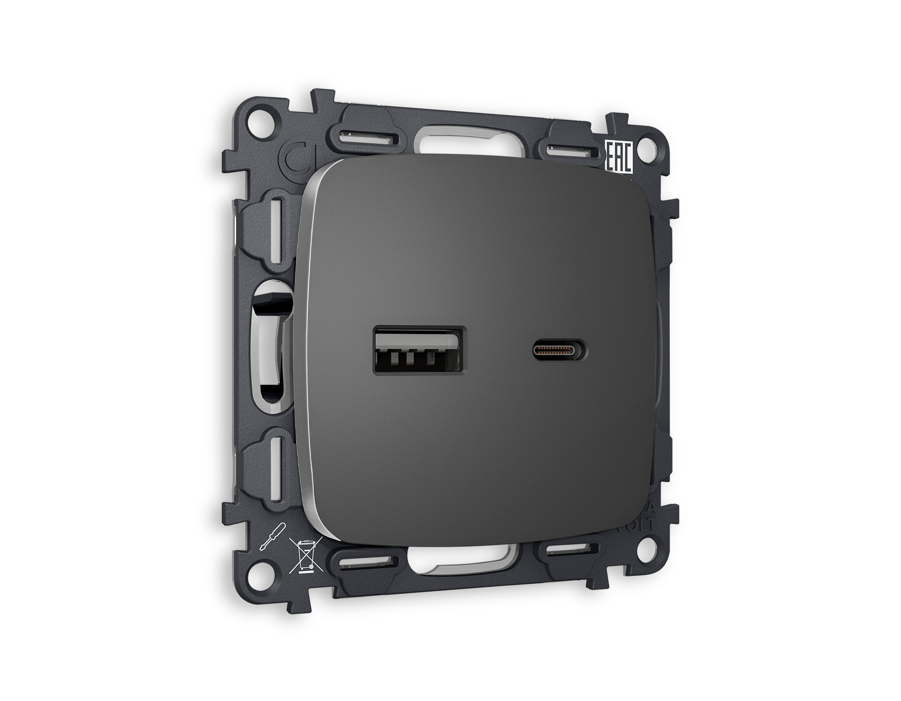 Изображение товара Розетка встраиваемая Ambrella volt Omega MO661010 с заземлением цвет антрацит серый