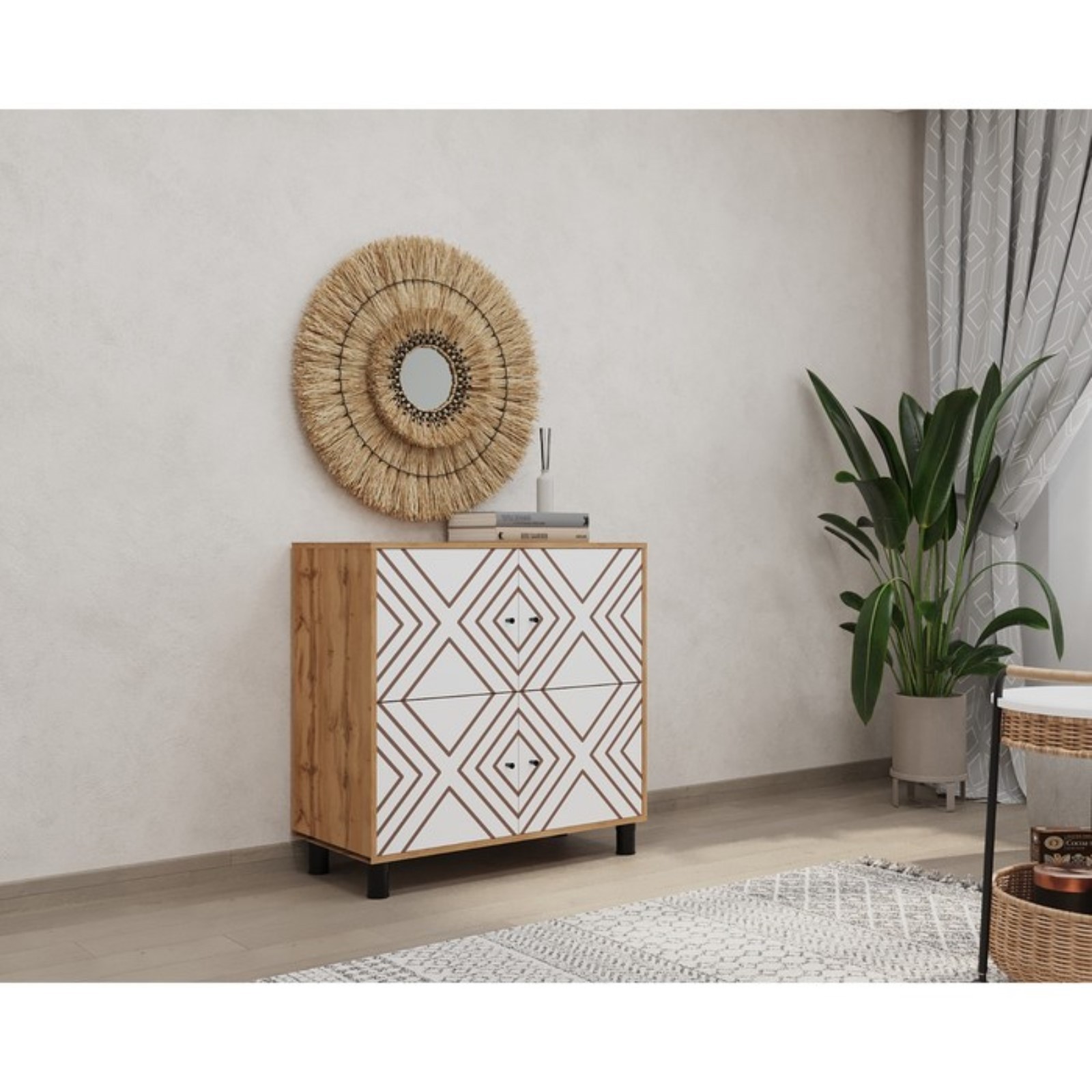 Изображение товара Комод Ромбы 2 ящика белый ЛДСП Клик Мебель