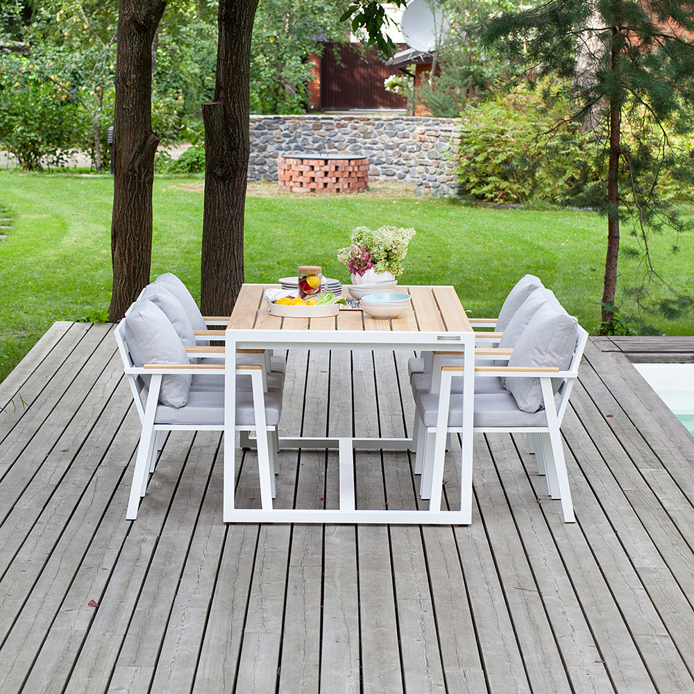 Изображение товара Набор обеденной мебели для сада Greenween Santorini алюминий белый/светло-серый 7 предметов