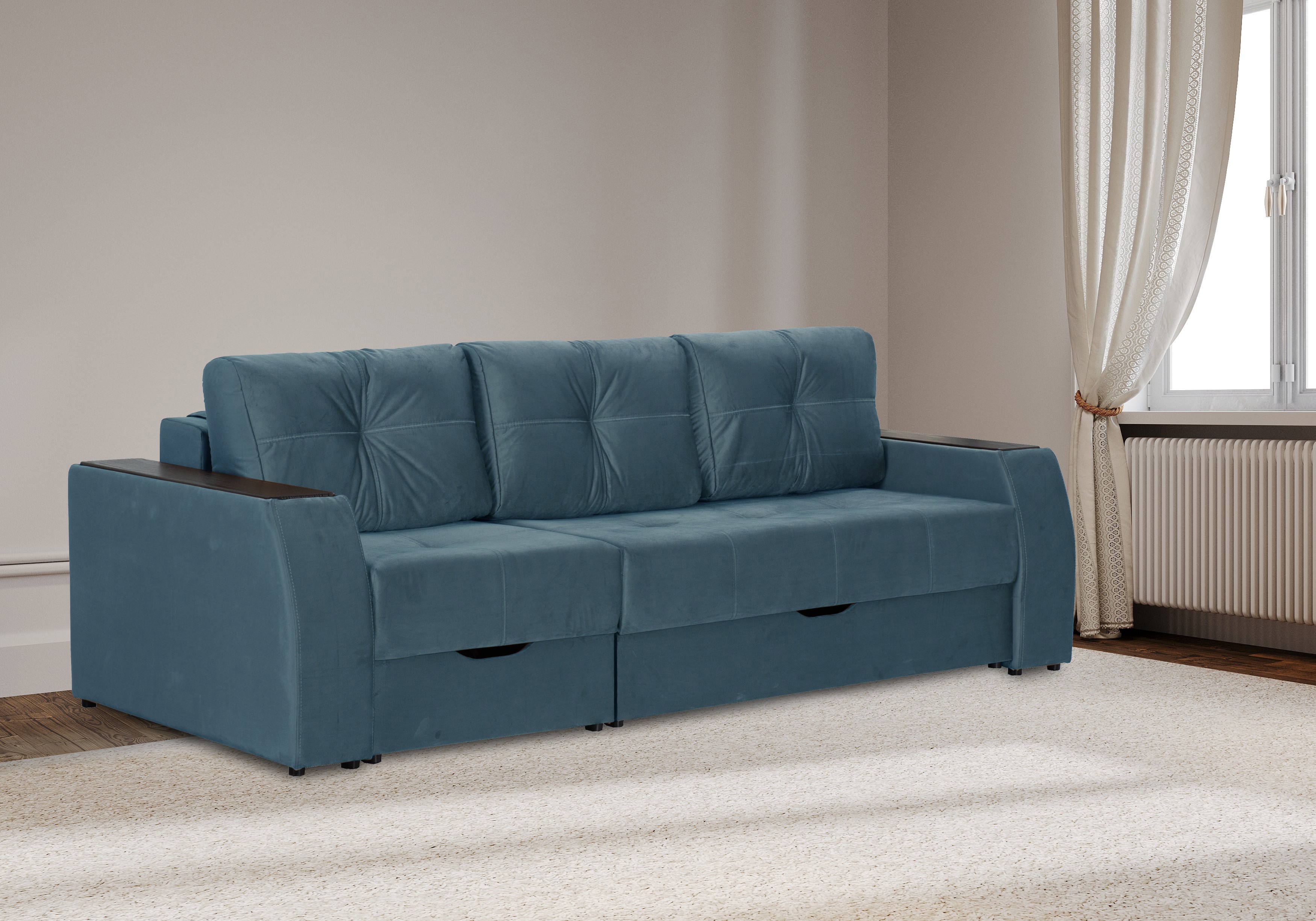 Изображение товара Диван раскладной Асм Спинер 250x90x108 см велюр цвет тёмно-синий