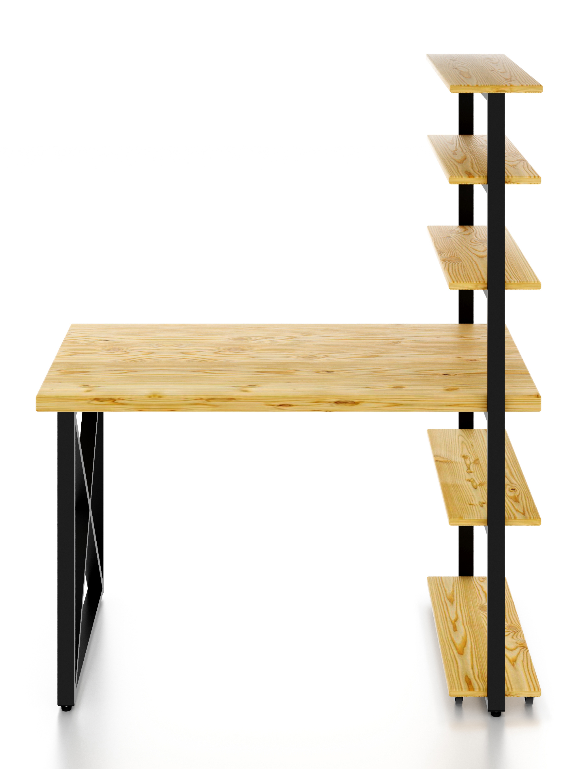 Изображение товара Стол Solarius loft с 5 полками столешница без покраски 40 мм 80x145x120 см крестообразные ножки крестообразные ножки сосна цвет некрашеный