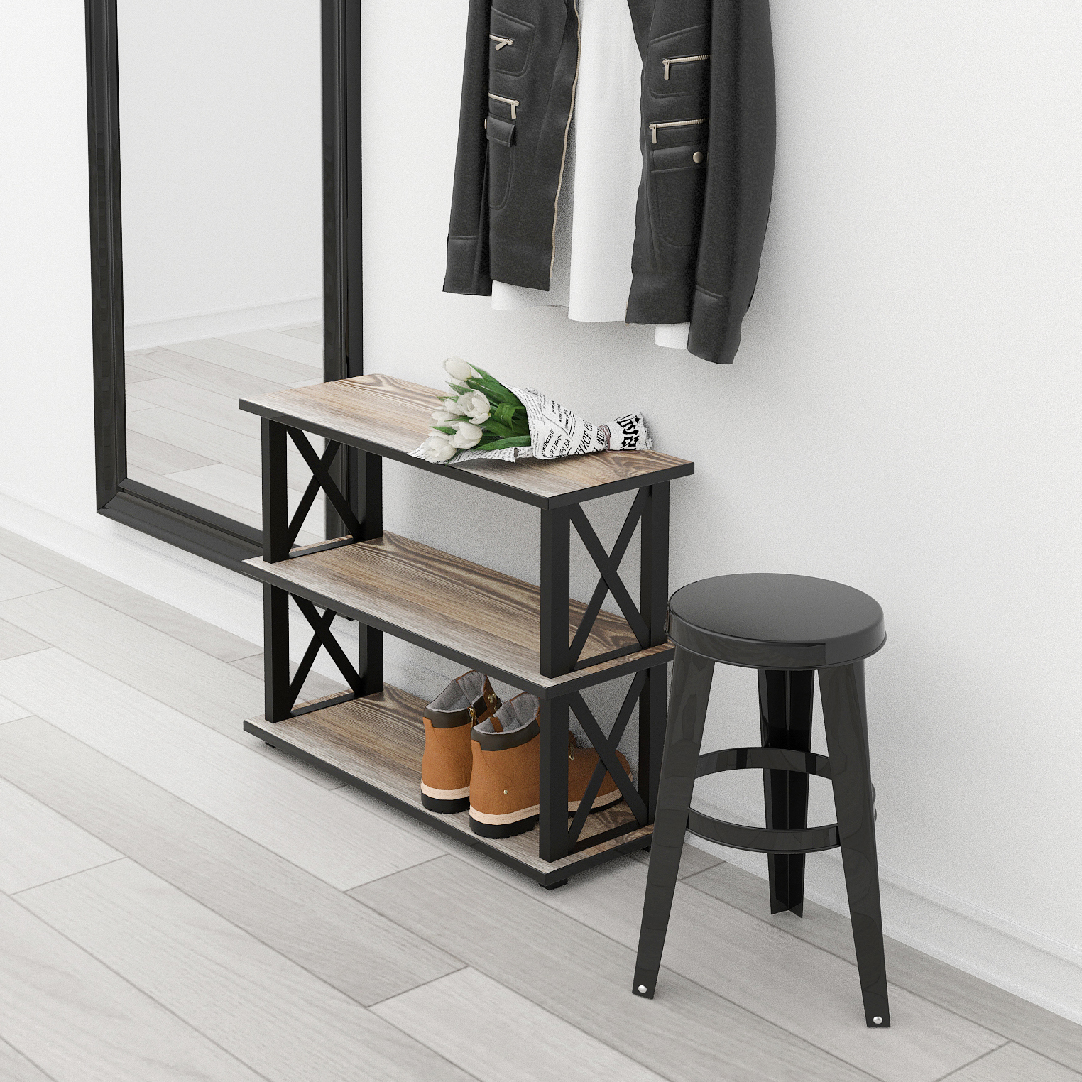 Изображение товара Обувница MAKE MEBEL Обувница Лофт 60x49x25 см, 6 пар, серый/коричневый/черный Изображение товара Обувница MAKE MEBEL Обувница Лофт 60x49x25 см, 6 пар, серый/коричневый/черный