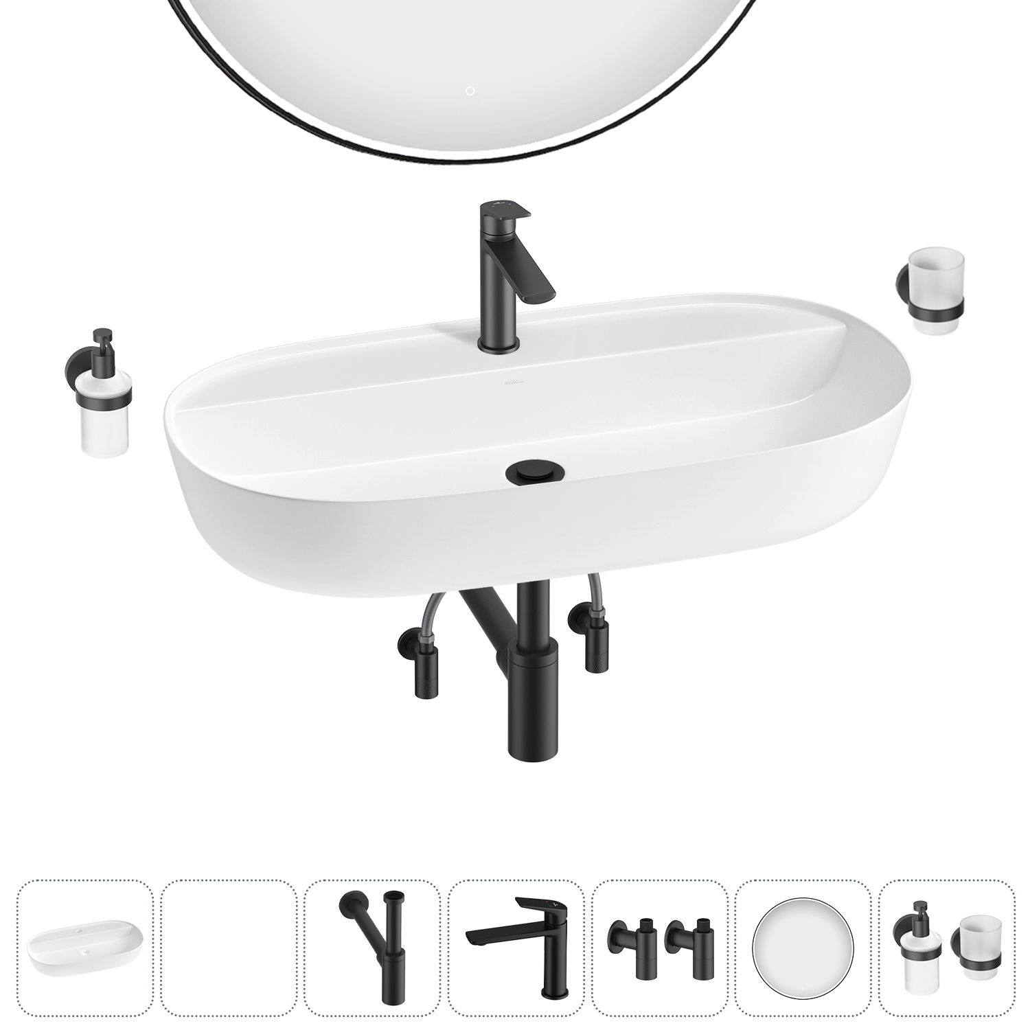 Изображение товара Раковина накладная Wellsee Chic Riviera 80см комплект 7 в 1 с аксессуарами