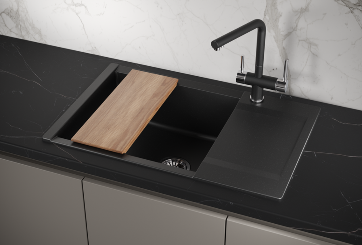 Изображение товара Накладная кухня мойка Granula ES-7807 черный металлик искусственный камень