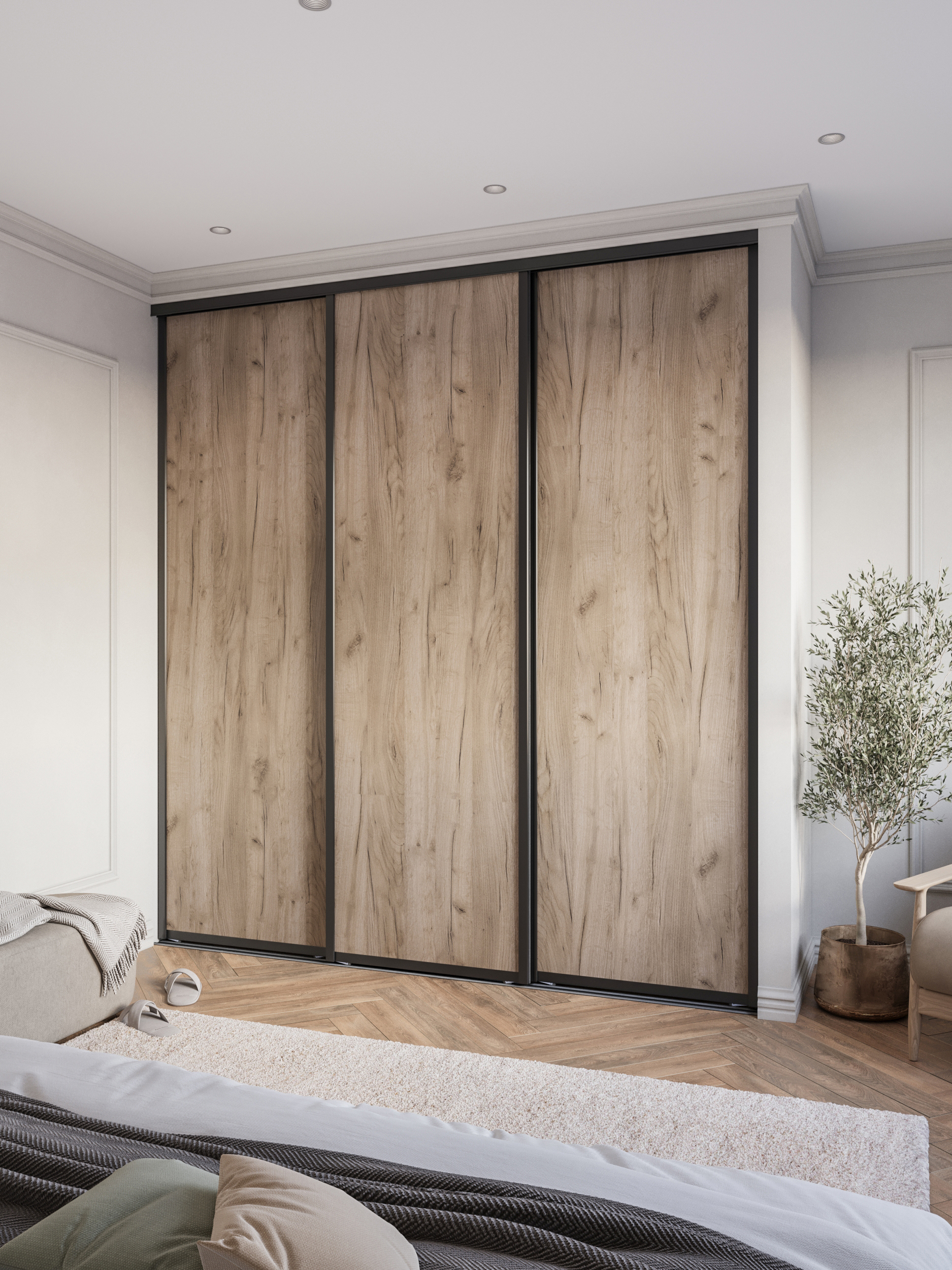 Изображение товара Дверь-купе DKP85/245.K002-55, ЛДСП дуб крафт серый, алюминий, раздвижная 85x245.5 см