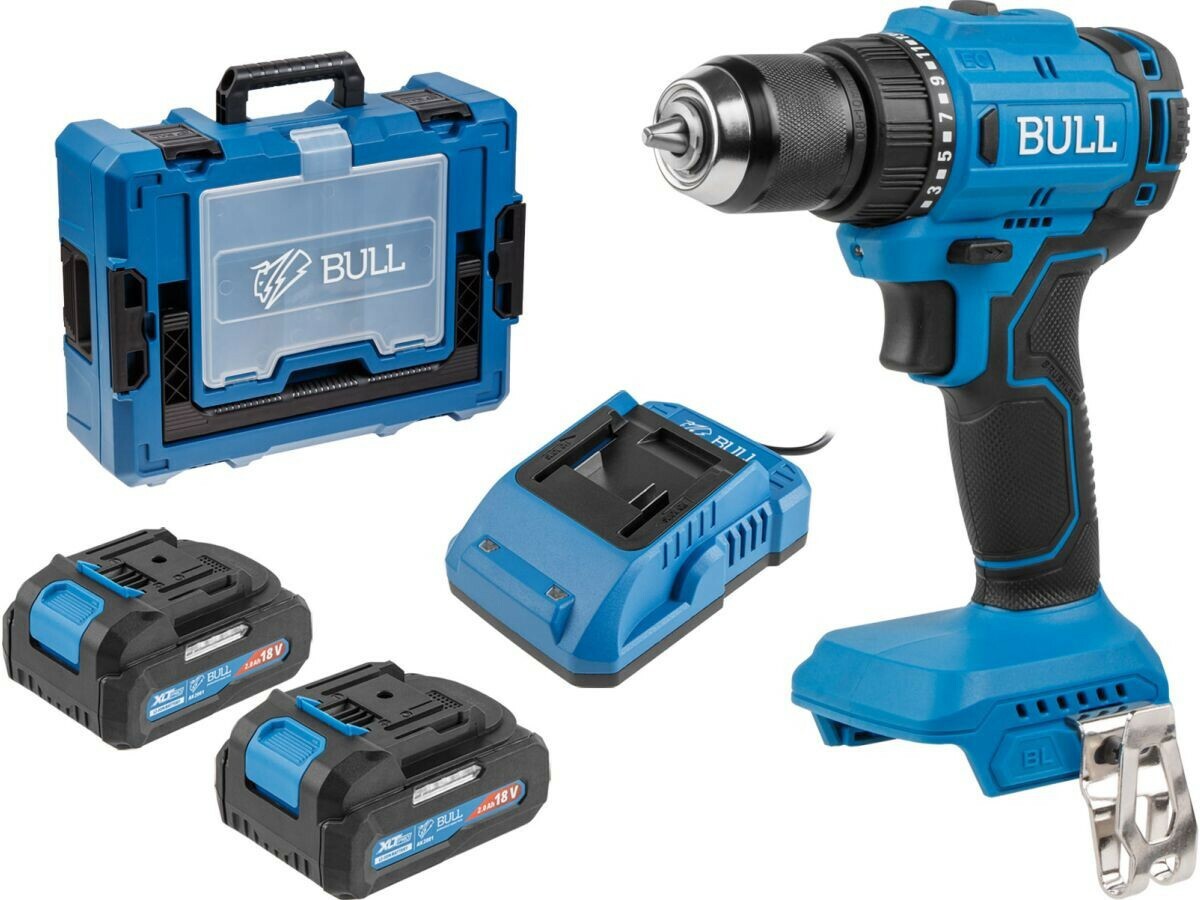 Изображение товара Аккумуляторная дрель-шуруповерт BULL SR 1803 XLTpro с кейсом 18 В 2 Ач