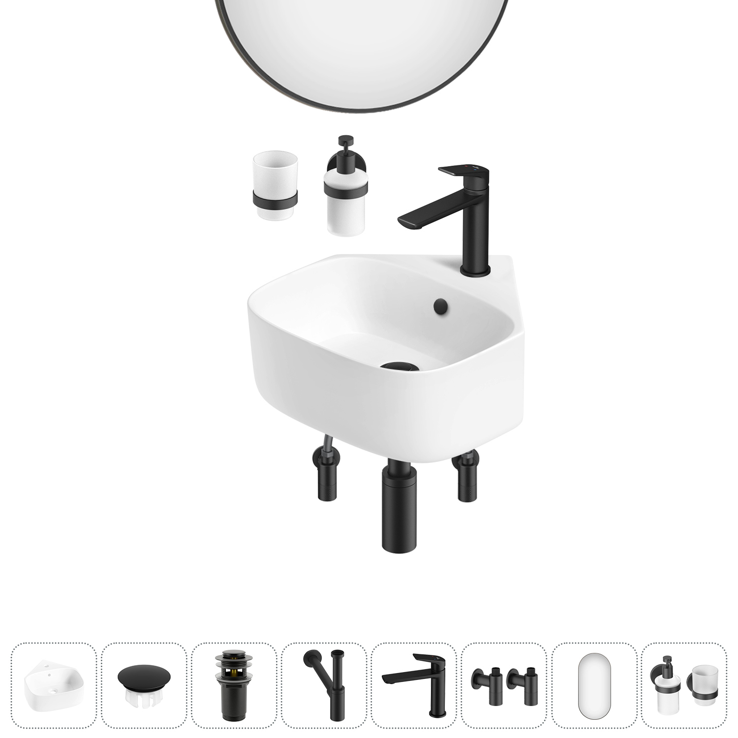 Изображение товара Раковина мини Wellsee WC Area 39см комплект 8 в 1 20217825R