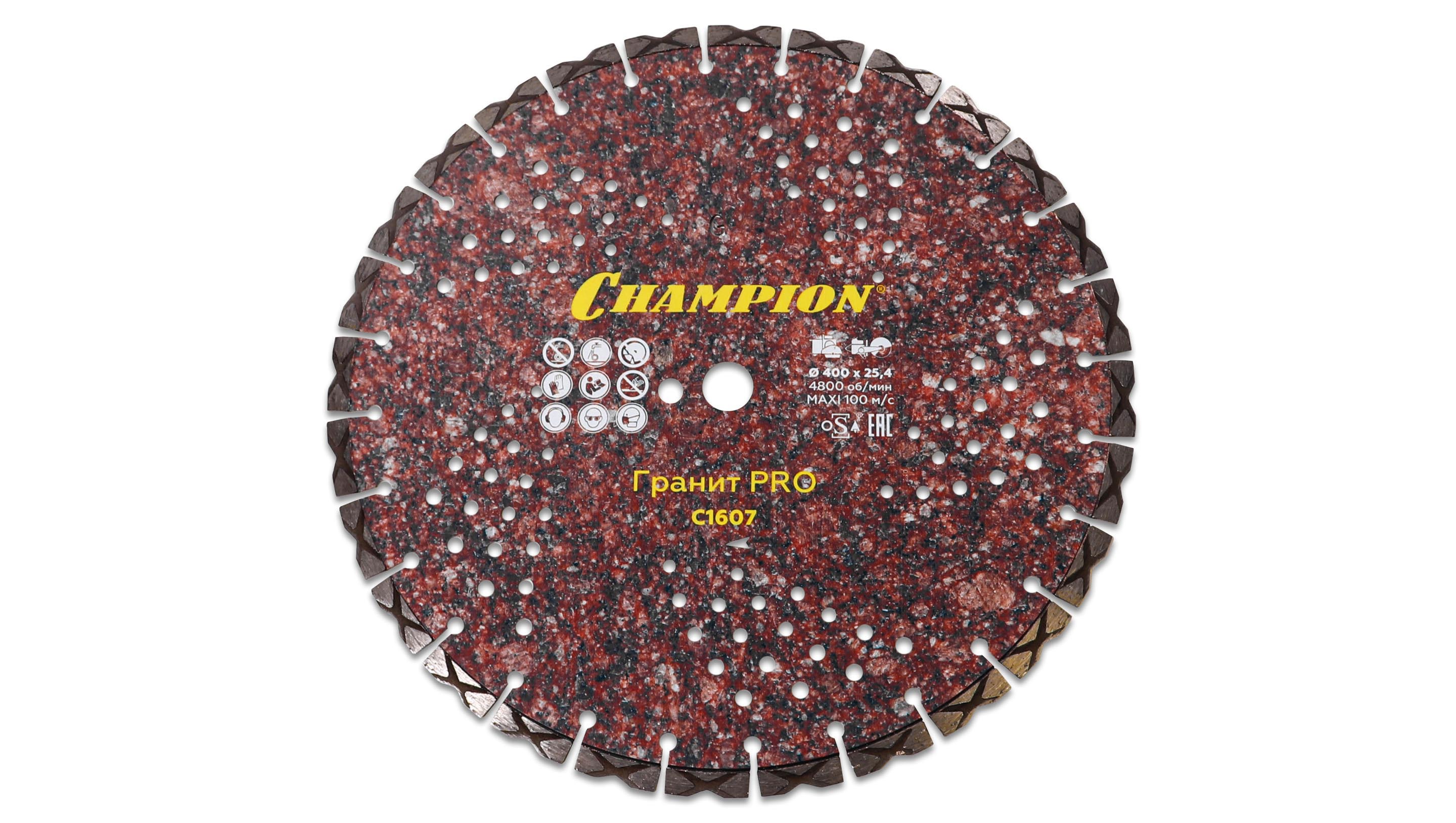 Изображение товара Диск алмазный по граниту Champion C1607 сегментный 400x25.4x2.6 мм