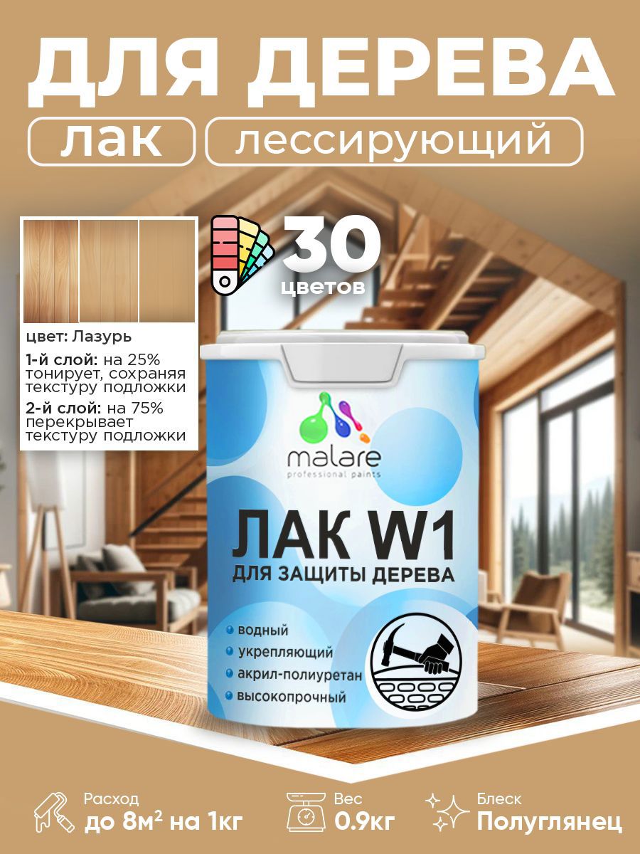 Изображение товара Водный лак для дерева Malare Series W Высокопрочный без запаха 0.9кг