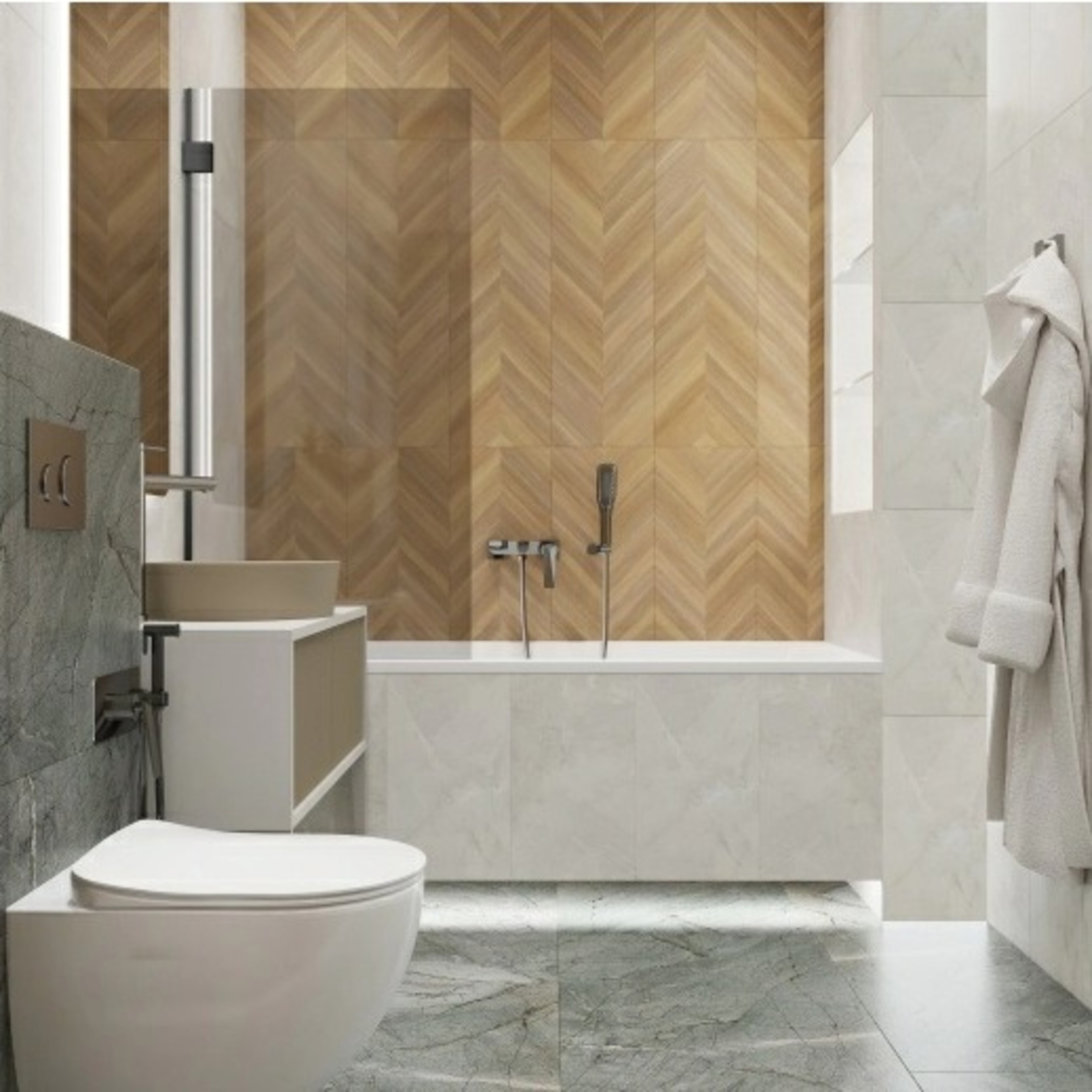 Изображение товара Керамическая настенная плитка Кодама 90x30 см бежевый с деревяной текстурой