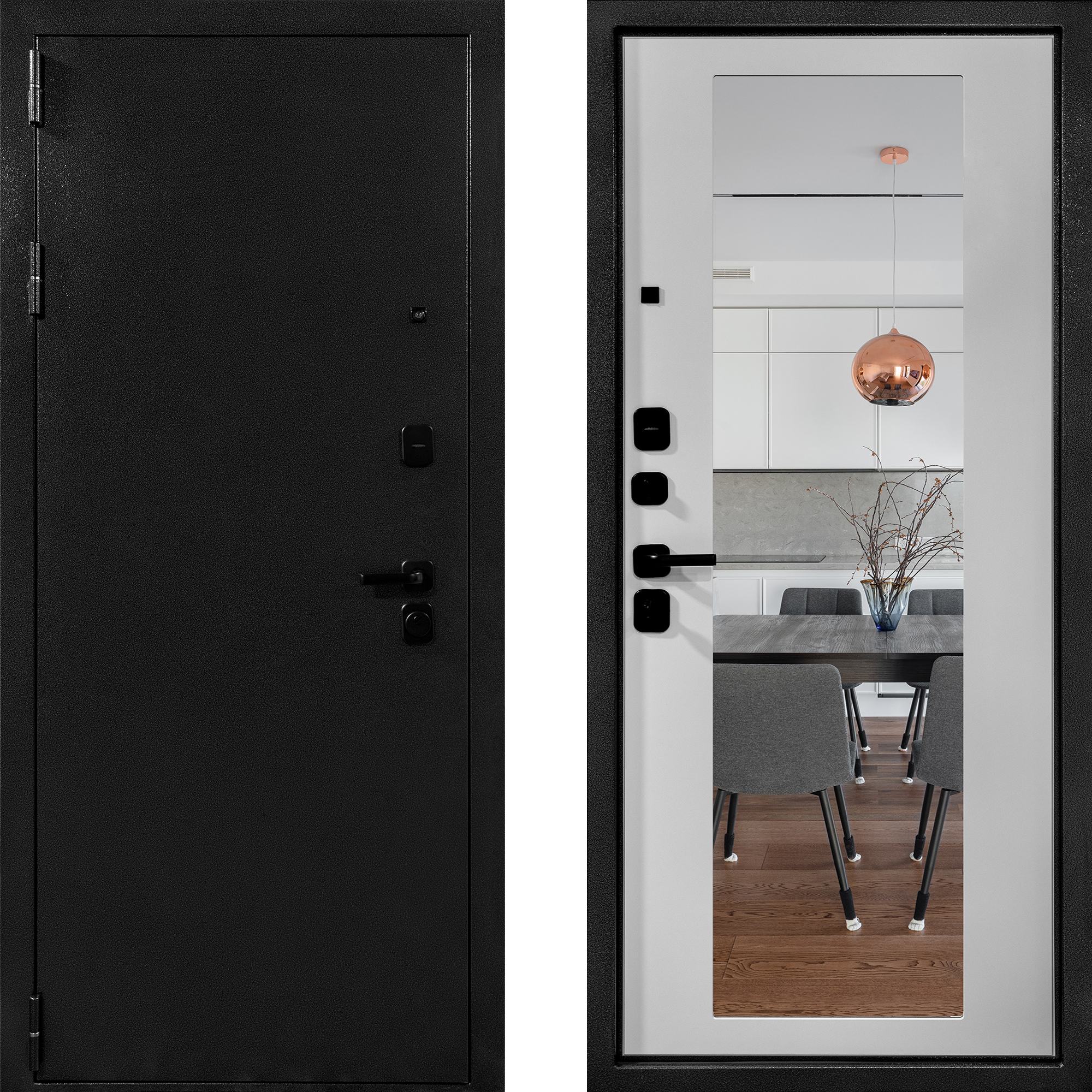 Изображение товара Входная дверь Дверной континент Спарта Б Стандарт левый 205x96см цвет антик серебристый/белый матовый с зеркалом