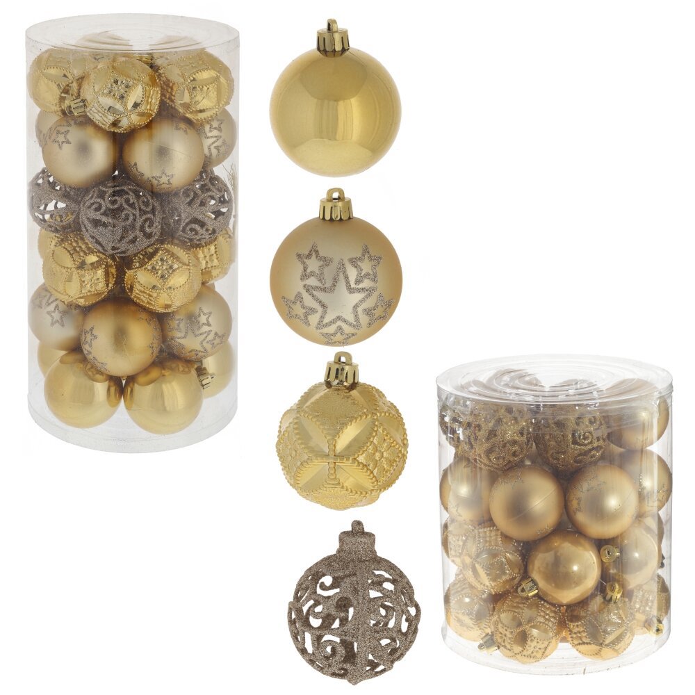 Изображение товара Набор елочных шаров 722931 Карнавал красок 6 см ПВХ жёлтый/золотой 30 шт