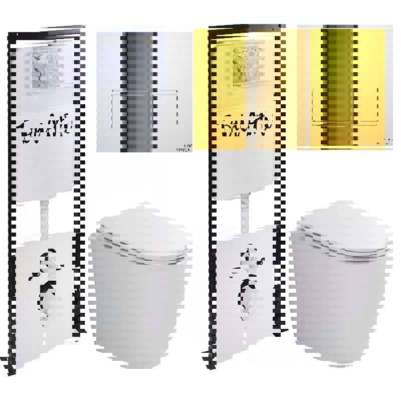 Изображение товара Комплект инсталляция и безободковый унитазом TONI ARTI TA-01+TA-1900T+TA-0045 Russi торнадо, с клавишей Noche с сиденьем с микролифтом