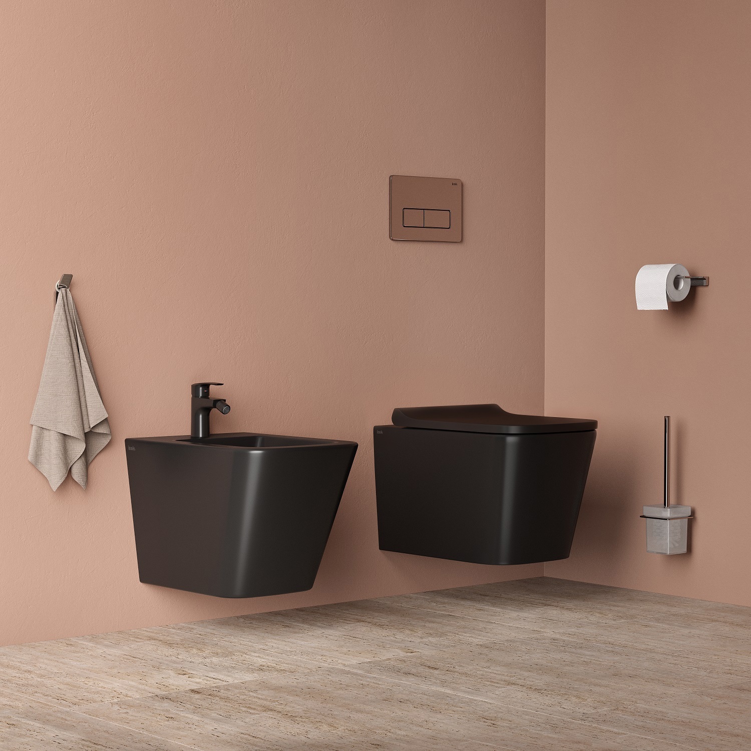 Изображение товара Подвесной унитаз и биде IDDIS Bild безободковый черный с сиденьем микролифт