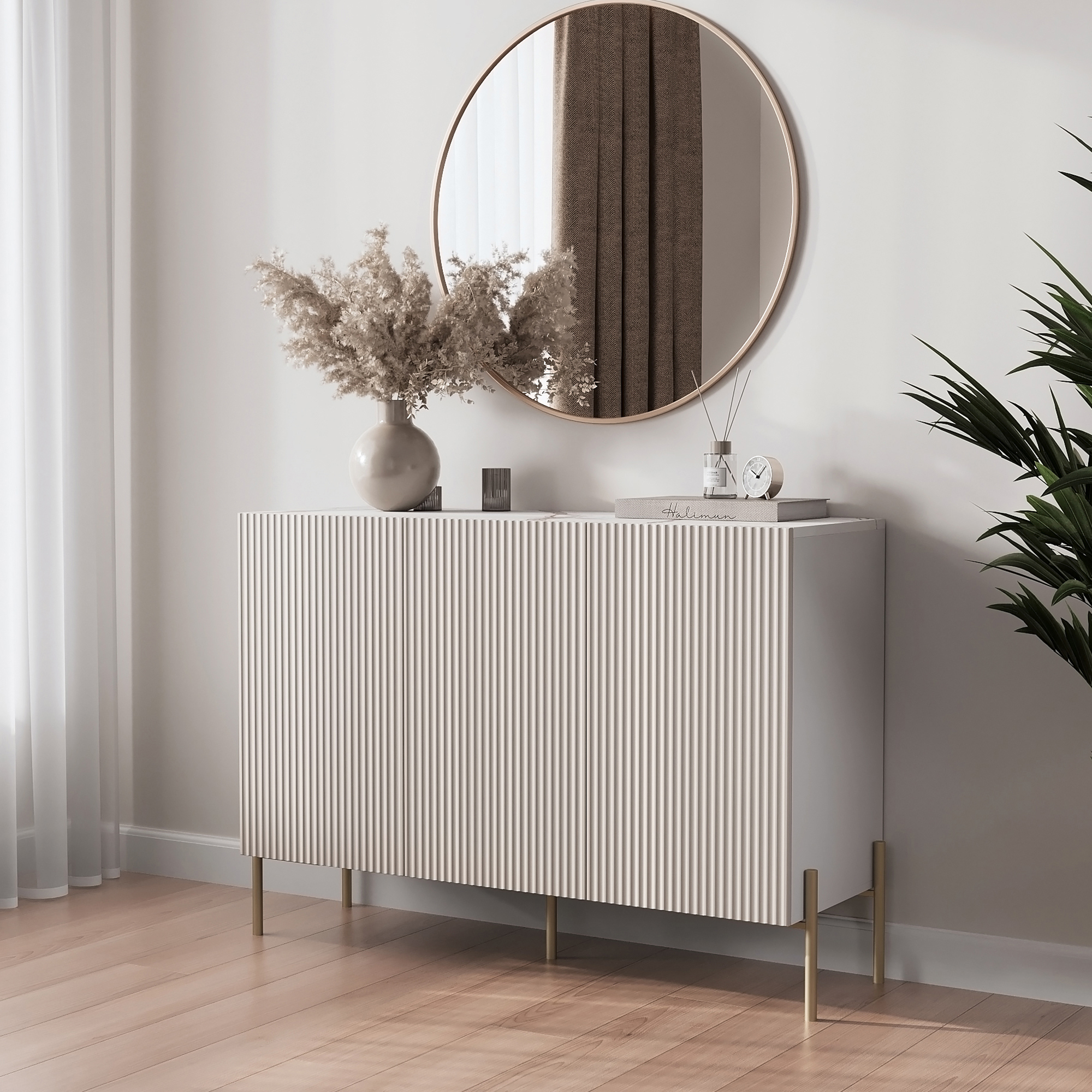 Изображение товара Комод Puzzlemebel Селлин 115x40x82.5 см деревья белый мрамор бежевый современный стиль