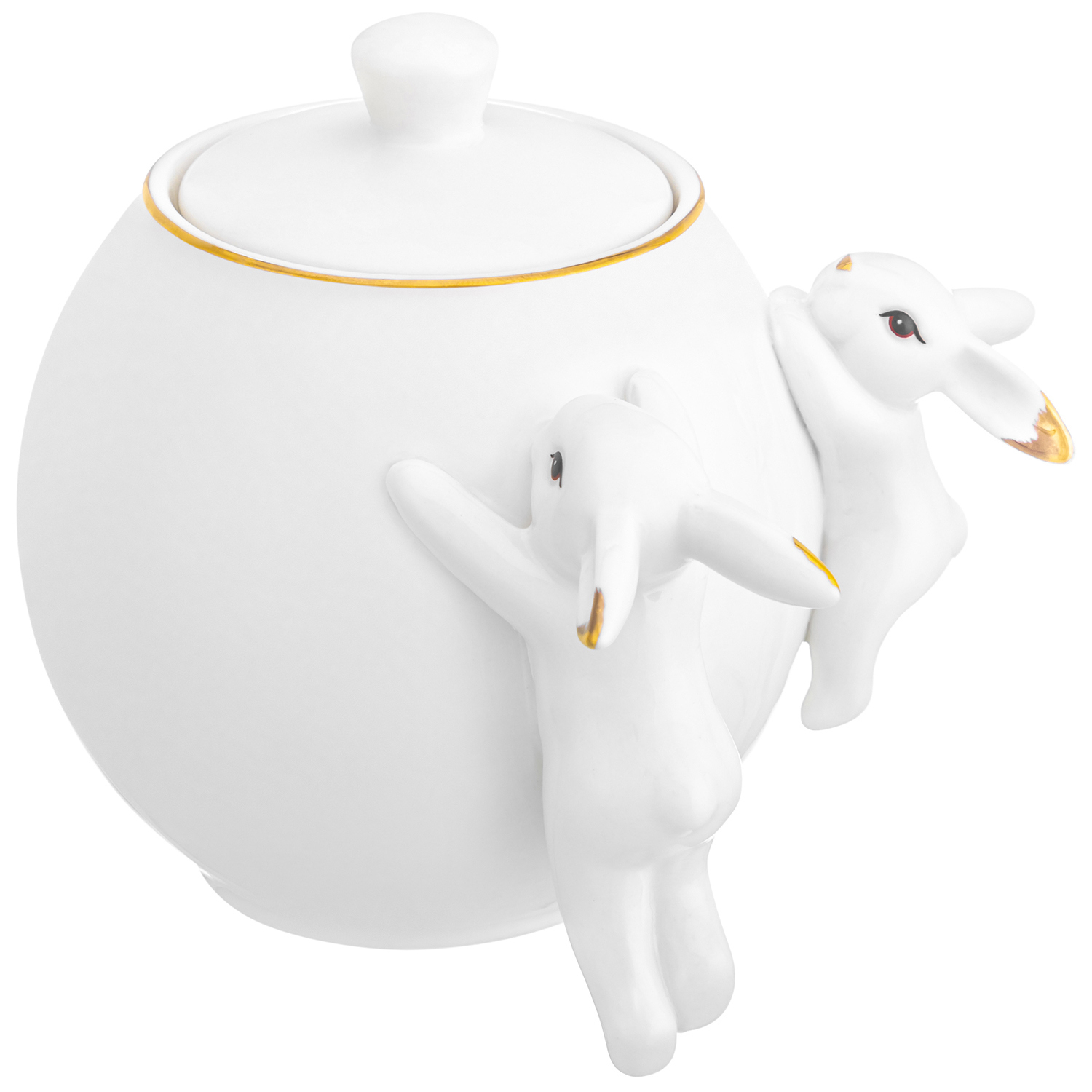 Изображение товара Сахарница Elan Gallery фарфор 650 мл с золотым узором и фигурками зайчиков