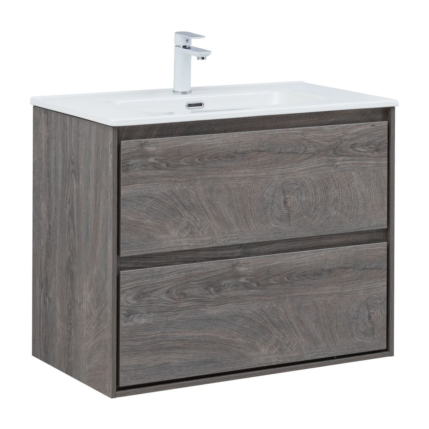 Изображение товара Тумба под раковину Aquanet Милан 80 серого цвета с двумя ящиками и подвесной системой