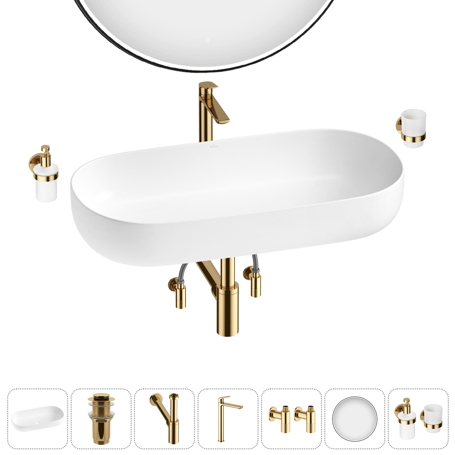 Изображение товара Раковина накладная Wellsee Chic Riviera 80см комплект 7 в 1