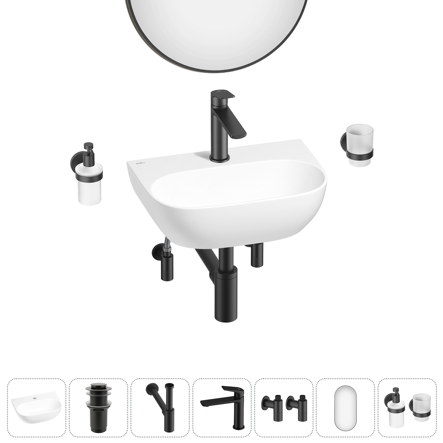 Изображение товара Раковина мини Wellsee WC Area 42см комплект 7 в 1 20218164R