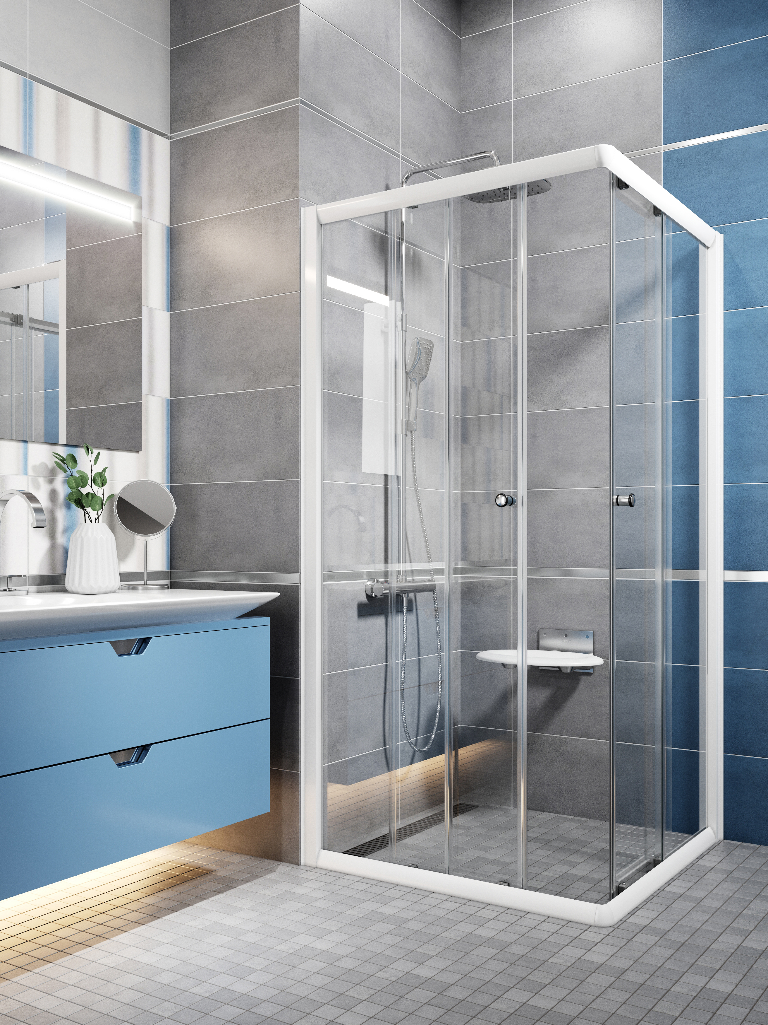 Изображение товара Душевой уголок РусАк Классик ВОЛ 90 квадратный 89x89см стекло прозрачное 5 мм, белый профиль