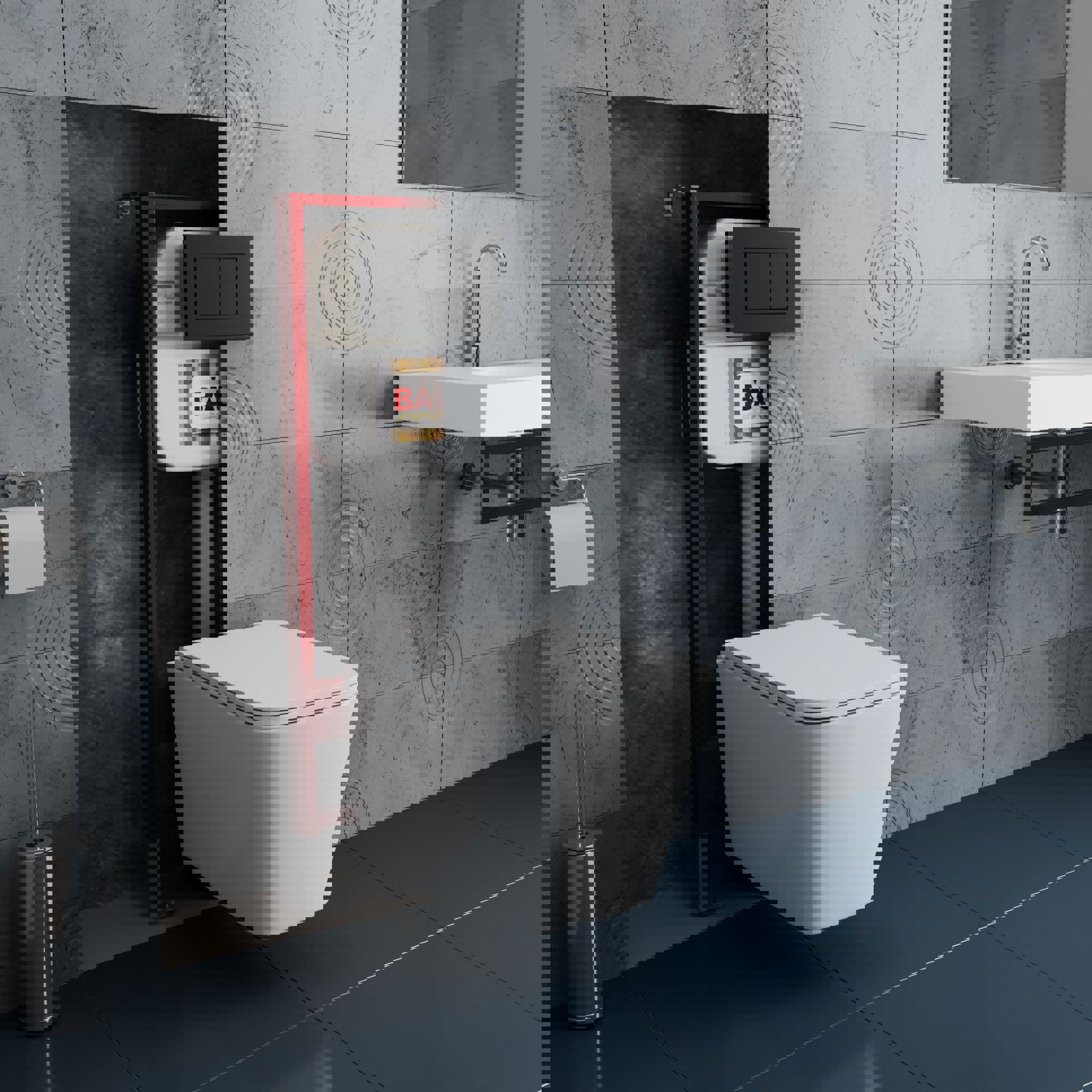 Изображение товара Комплект BAUEDGE NEO 45 6 в 1 инсталляция унитаз сиденье кнопка черный матовый