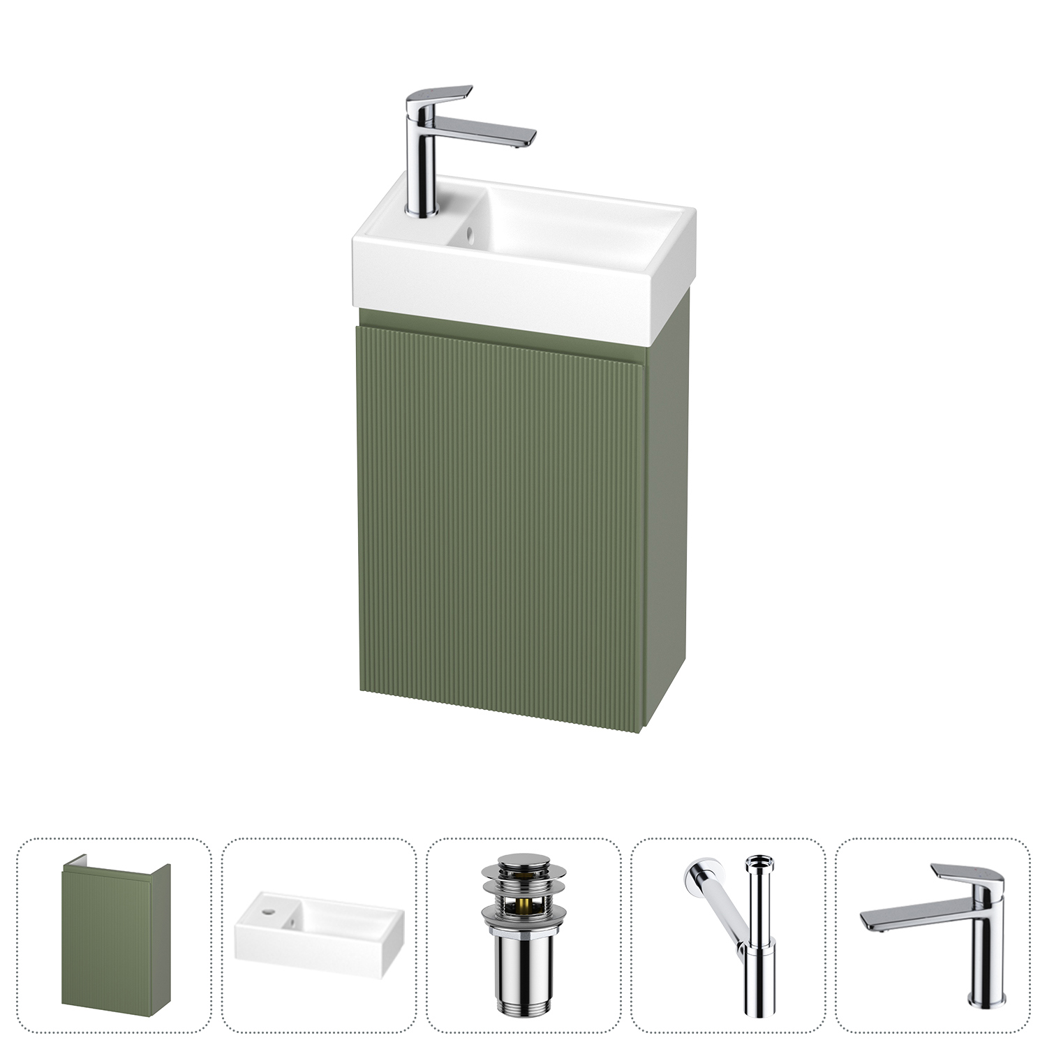 Изображение товара Тумба с раковиной подвесная Wellsee WC Area 20216876R с донным клапаном, сифоном и смесителем цвет зеленый