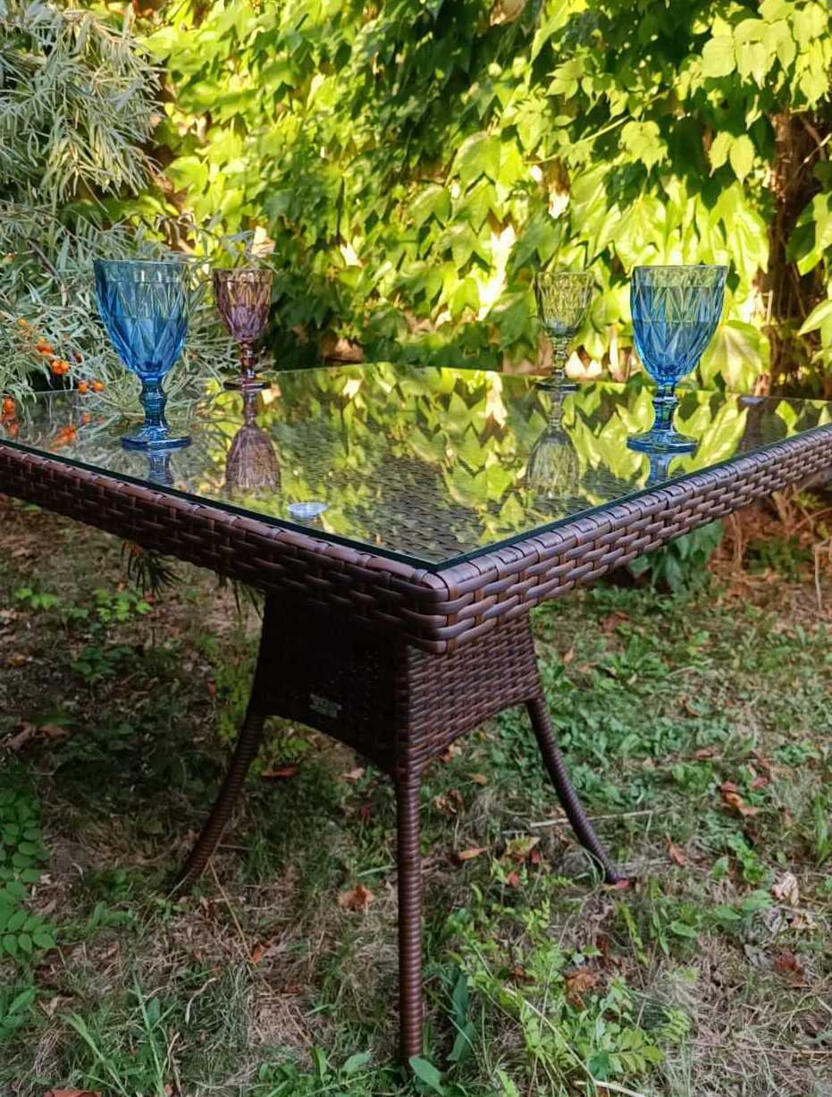 Изображение товара Садовый стол из искусственного ротанга и алюминия Sunset sm-4014 90х90х75 см коричневый