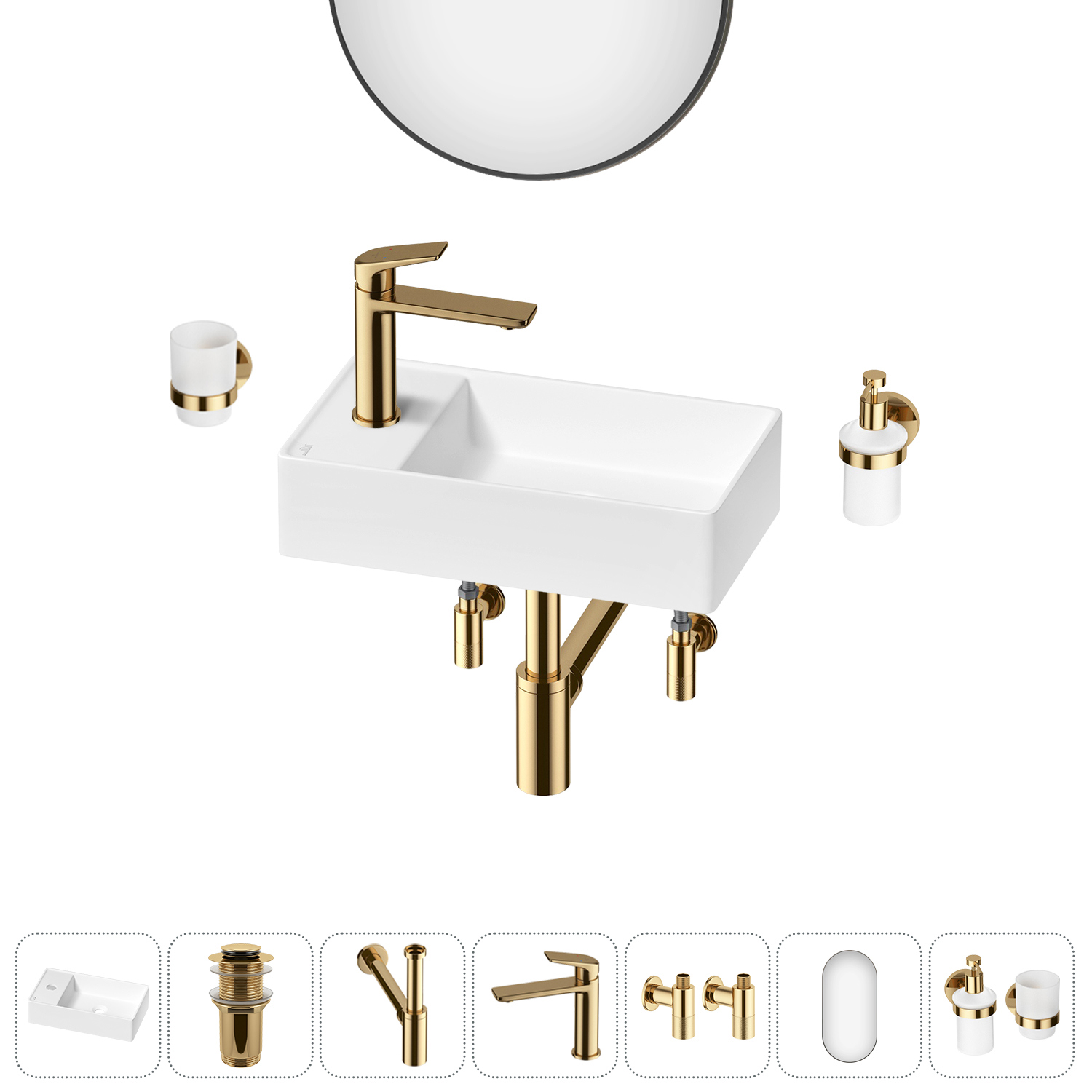 Изображение товара Раковина мини Wellsee WC Area 41см комплект 7 в 1 с зеркалом и аксессуарами