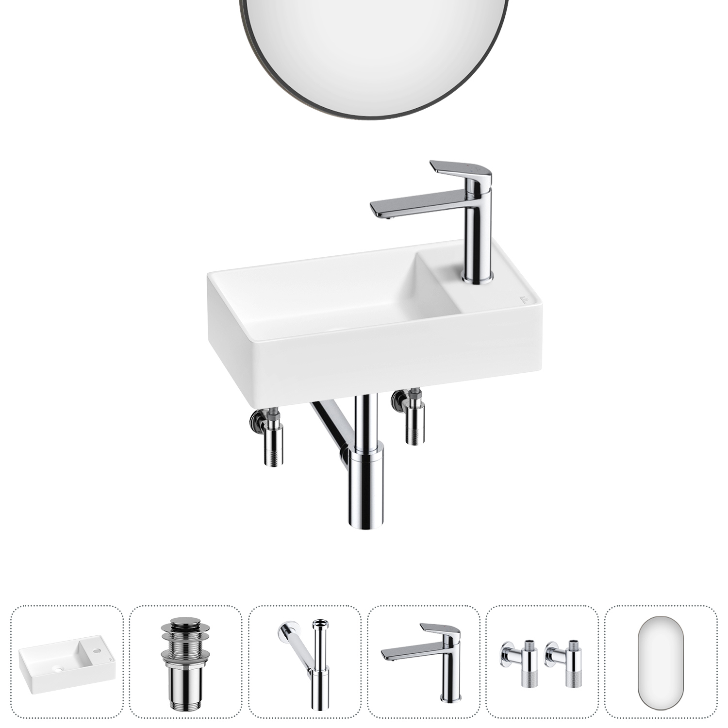 Изображение товара Раковина мини Wellsee WC Area 41см комплект 6 в 1 современный дизайн