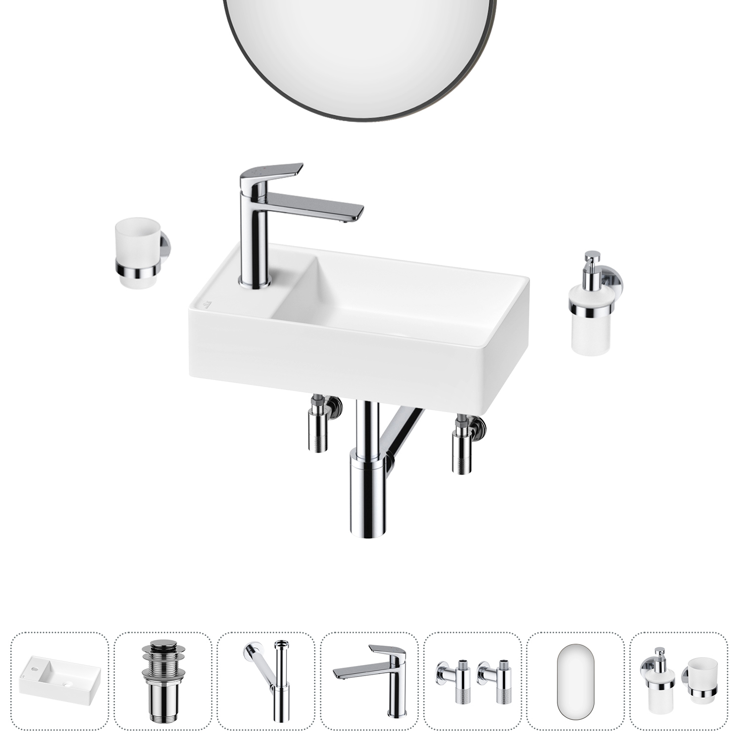 Изображение товара Раковина мини Wellsee WC Area 41см комплект 7 в 1 современный дизайн