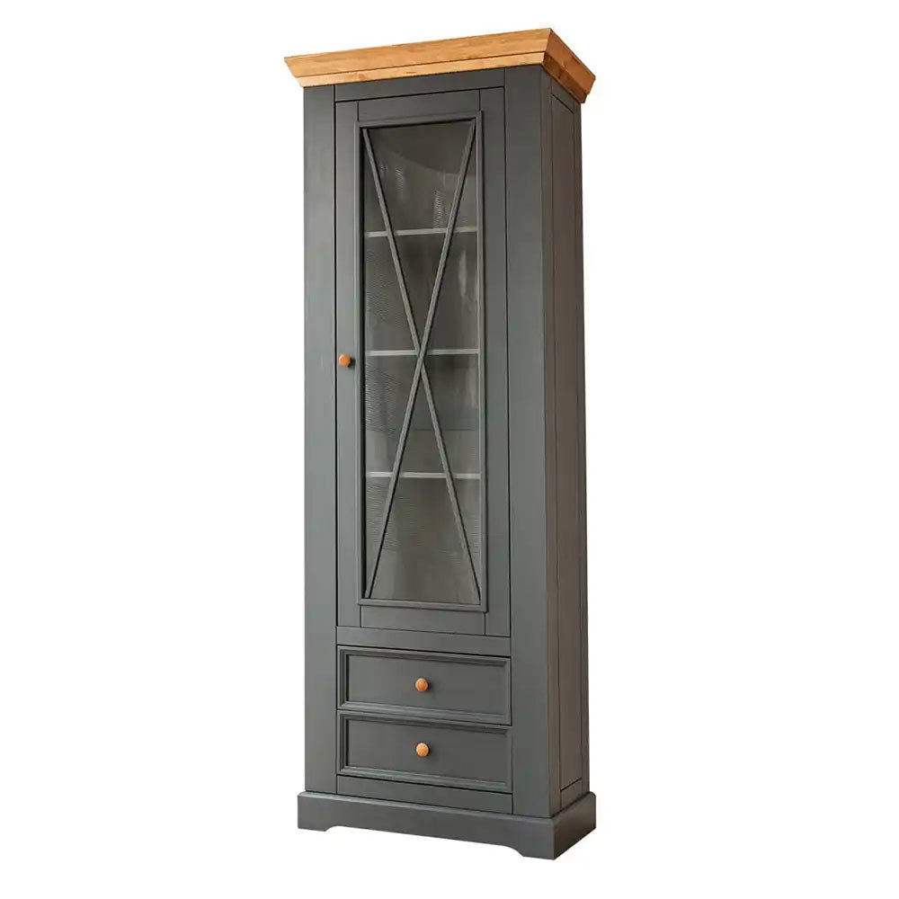 Изображение товара Шкаф-витрина Форест из массива сосны белый воск антрацит современная мебель