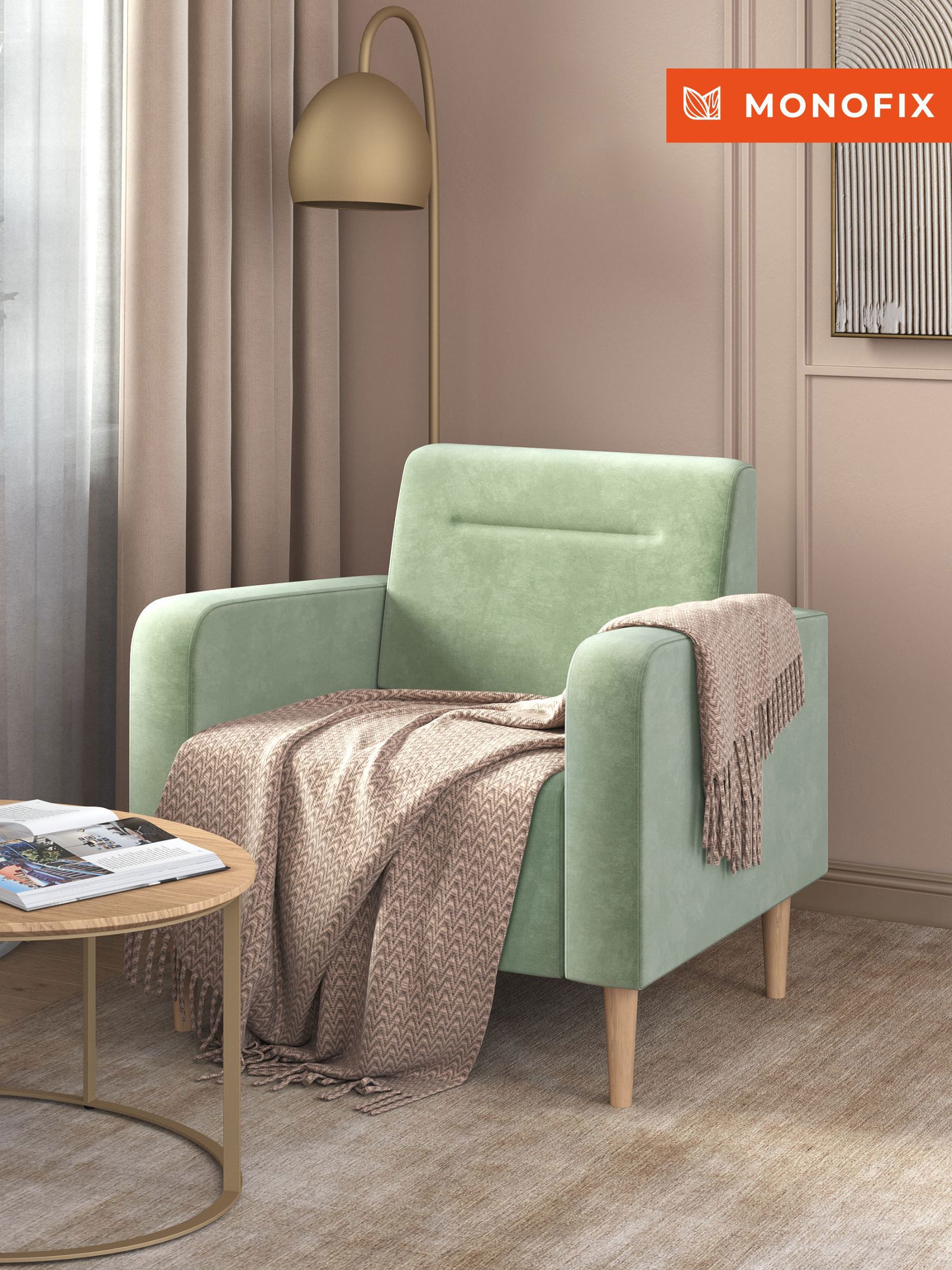 Изображение товара Кресло Monofix Фоксет 82x82.5x72 см велюр цвет оливковый