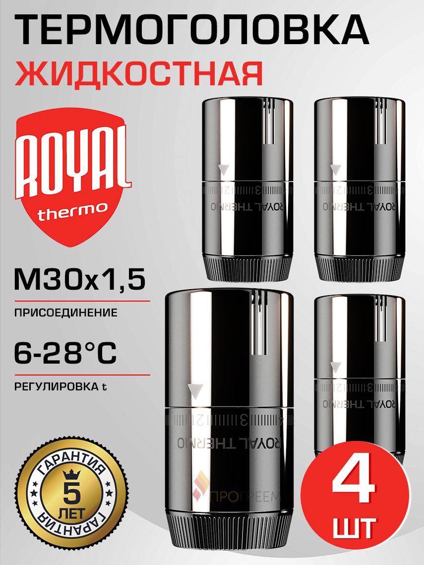 Изображение товара Жидкостная термостатическая головка Royal thermo Design M30x1,5 4 шт серый