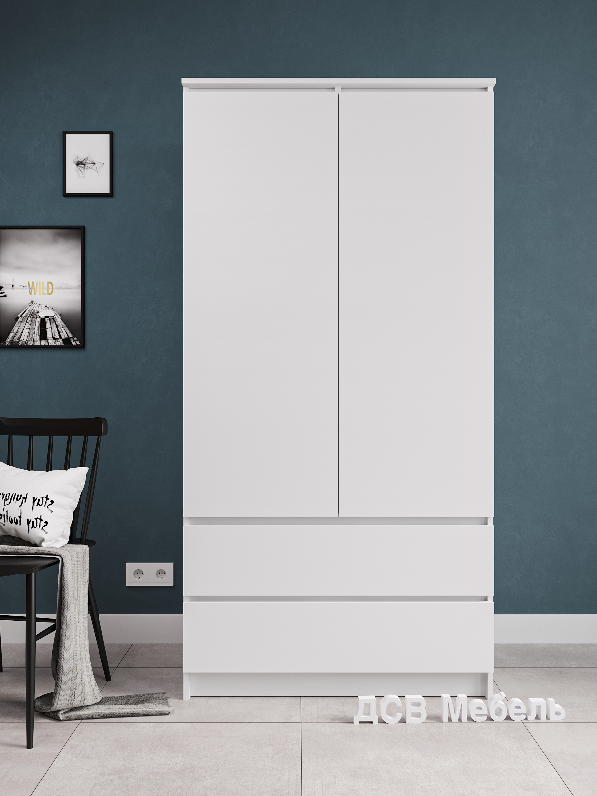 Изображение товара Шкаф распашной ДСВ Мебель Мори 52121 белый для спальни вместительный стильный