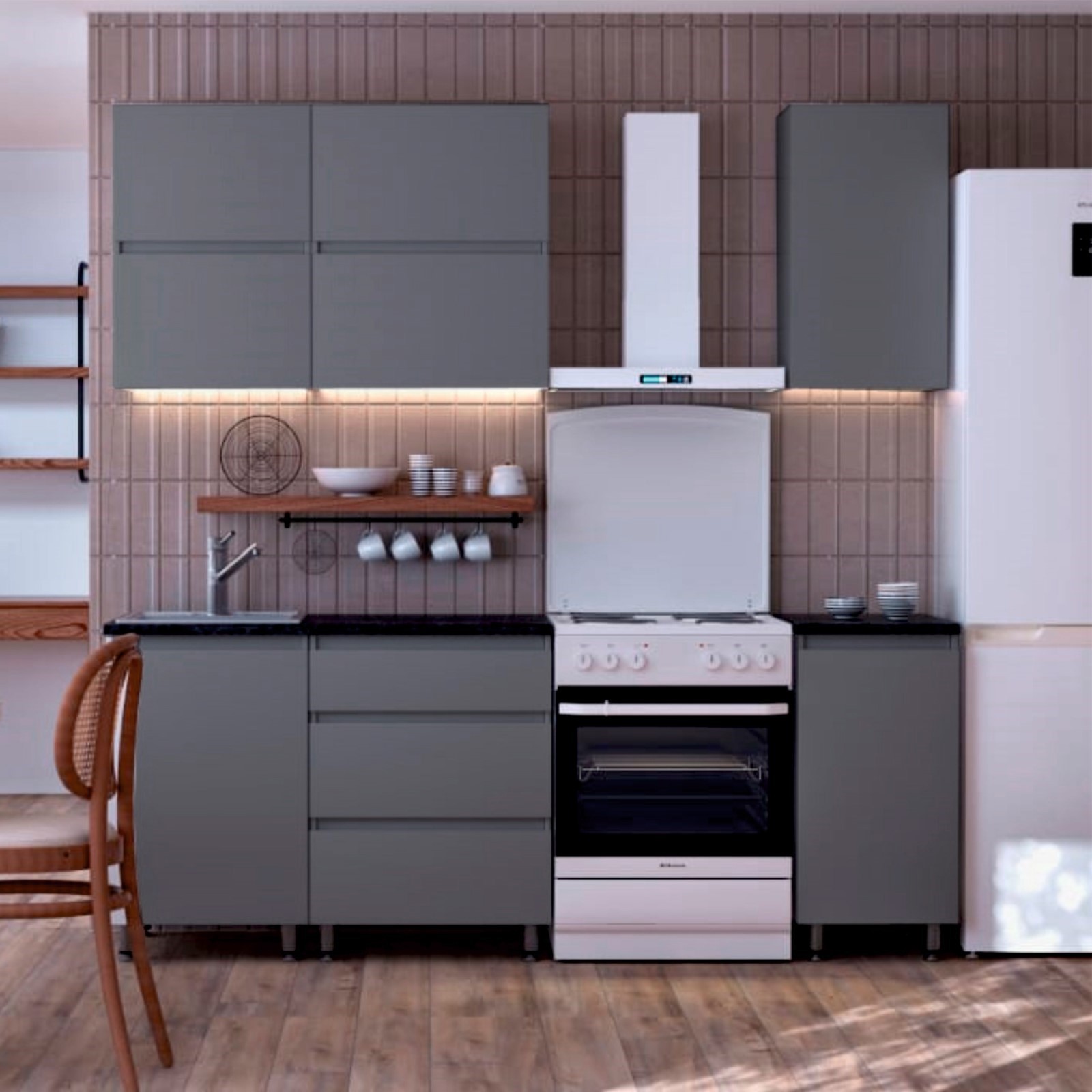 Изображение товара Кухонный гарнитур СИМА-ЛЕНД Мори 1600х60х150 см серый