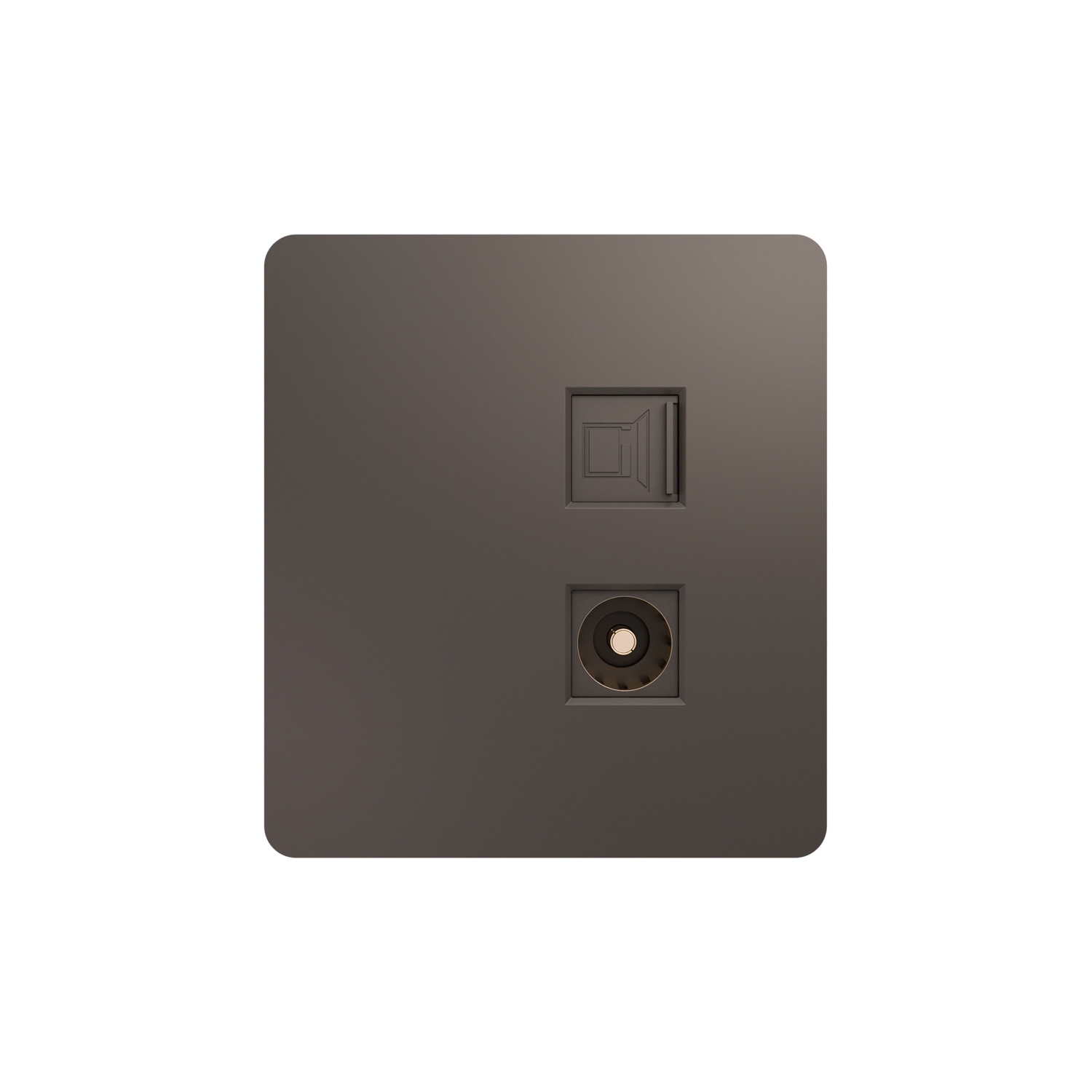 Изображение товара KRANZ Round KR-78-0722-2 RJ45 розетка телевизора и компьютера встраиваемая титан