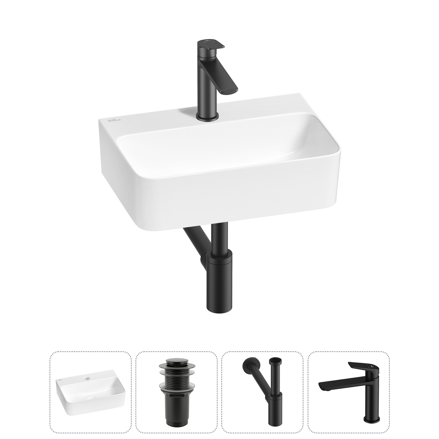 Изображение товара Wellsee WC Area мини раковина 37 см донный клапан сифон смеситель REF CERAM Изображение товара Wellsee WC Area мини раковина 37 см донный клапан сифон смеситель REF CERAM