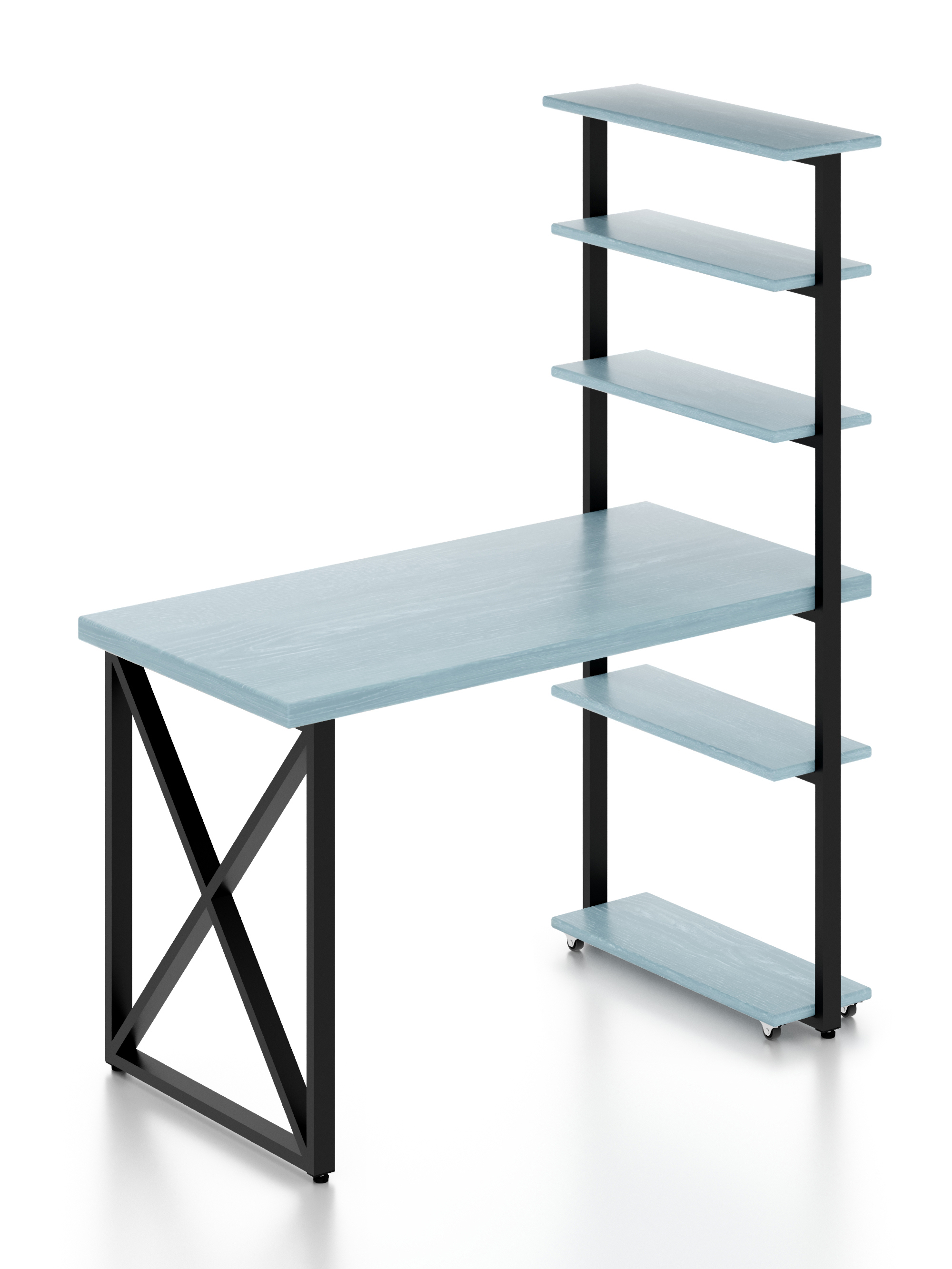 Изображение товара Стол Solarius loft с 5 полками столешница 40 мм 60x145x110 см крестообразные ножки крестообразные ножки сосна цвет голубой