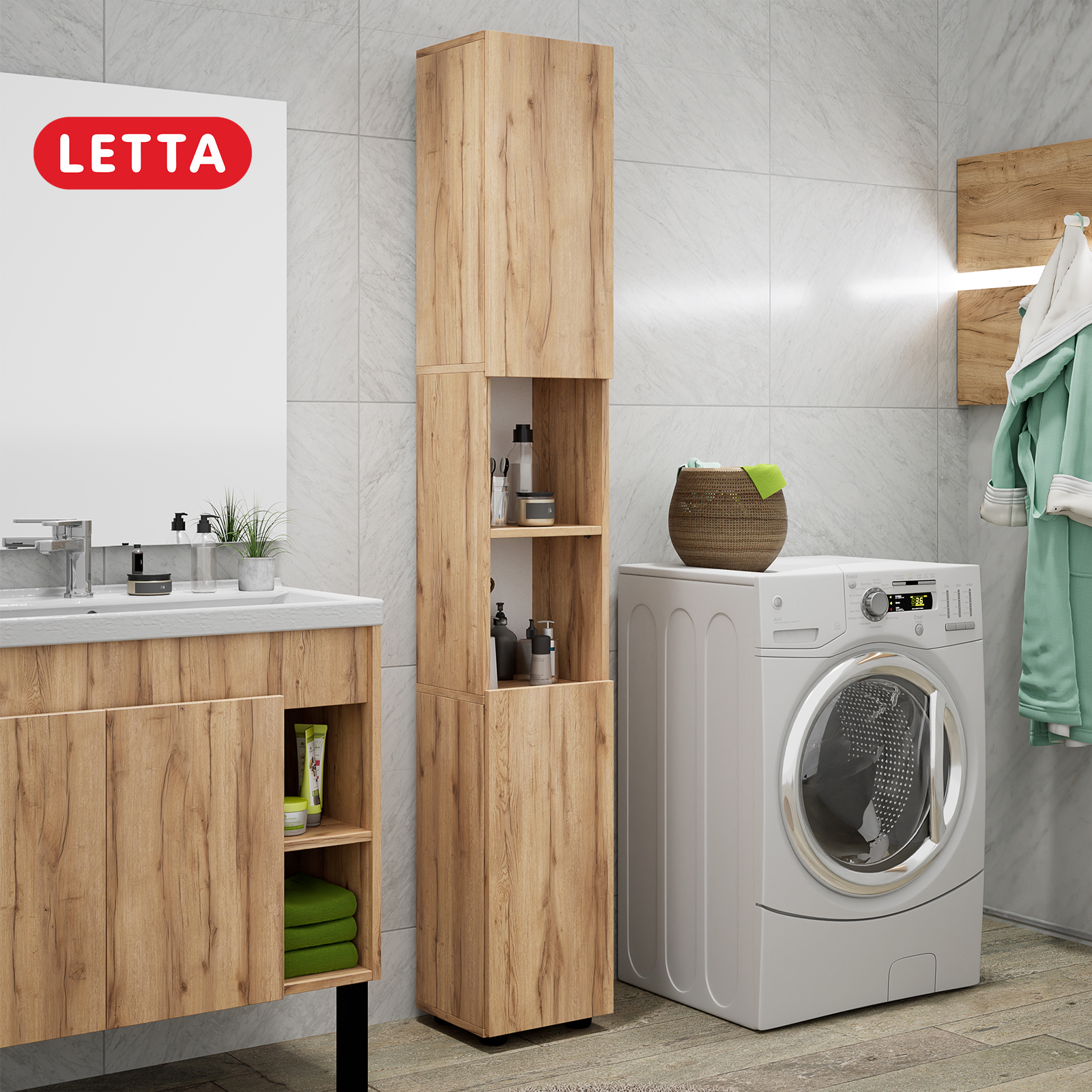 Изображение товара Шкаф распашной Letta L3925.05/01 дуб крафт золотой 27.8x183.5x26 см
