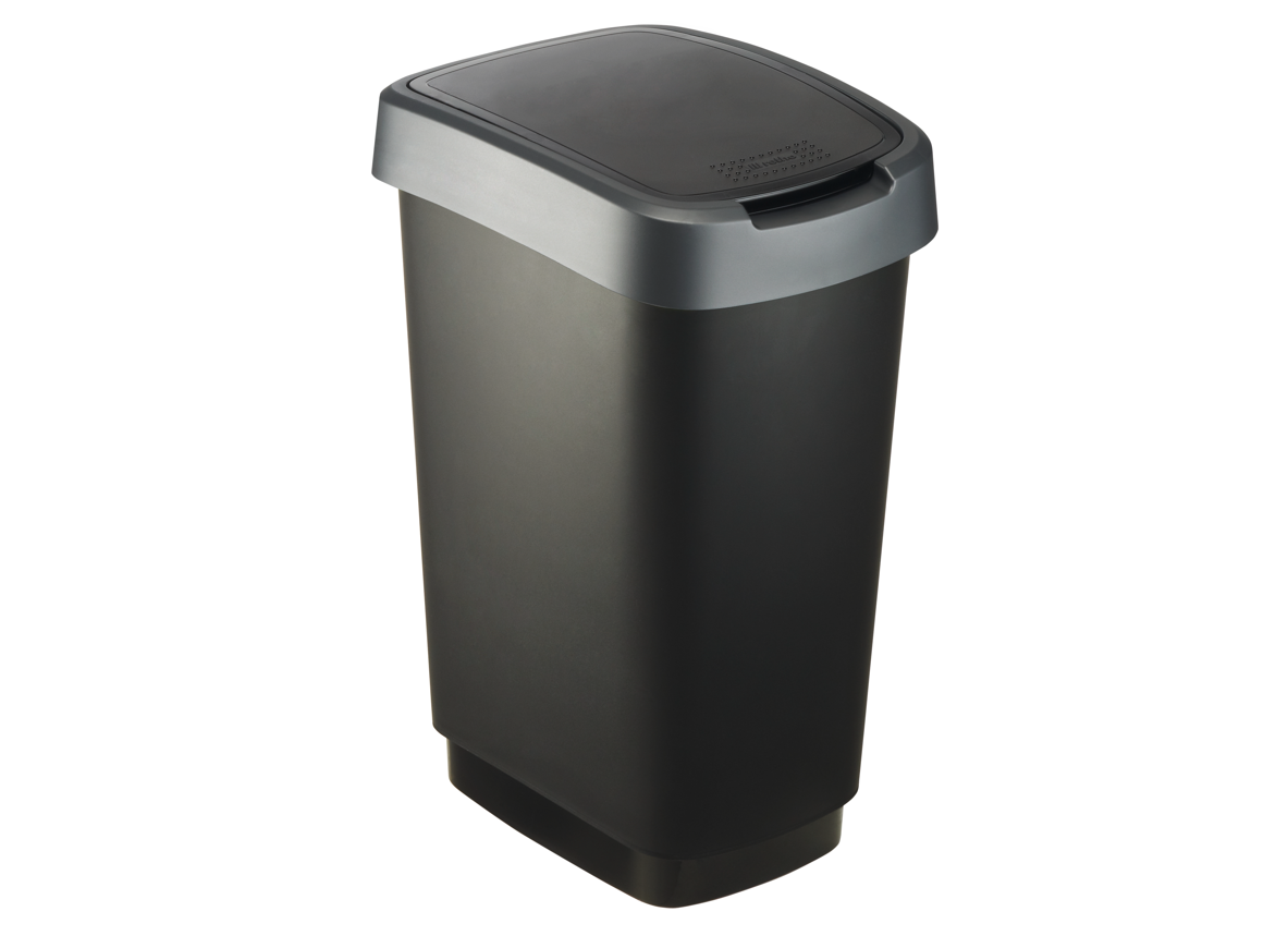 Изображение товара Контейнер для мусора Rotho Swing 25 л черный с серебристой отделкой
