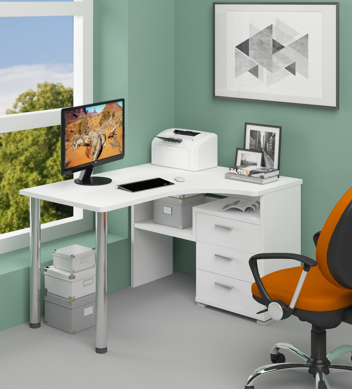 Изображение товара Стол Мэрдэс СР-132С-130 БЕ-ПРАВ угловой из ЛДСП белый