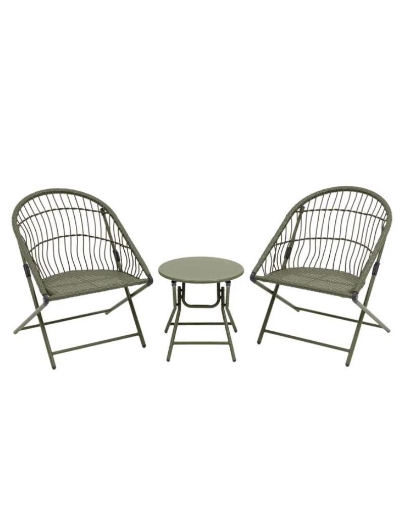 Изображение товара Комплект садовой мебели Стул груп Soley искусственный ротанг зеленый 2 стула столик